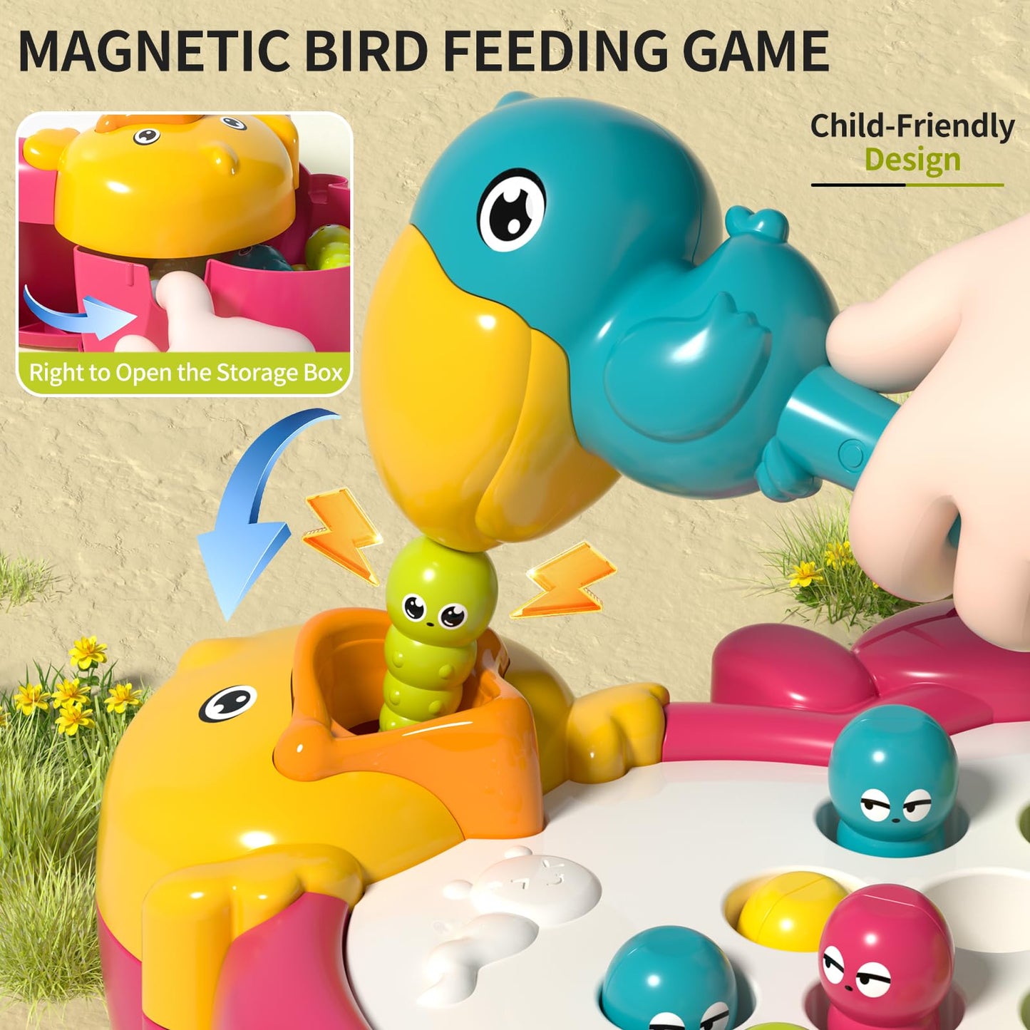 PANITU Magnetic Bird Feeding Game Woodpecker Worm Toy Montessori Fine Motor Skills Toddler Toy Age 2-4 Sensory Toys for Toddlers 3-5 Educational Learning Toys 2 Year Old Boy and Girl Gifts