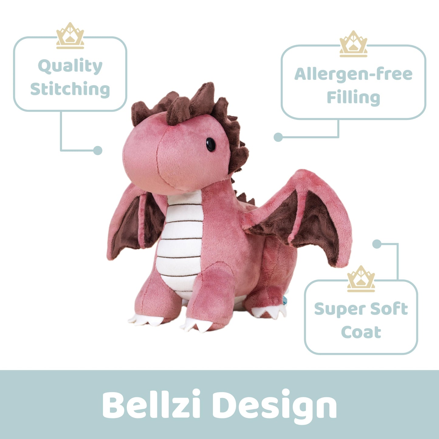 Bellzi Fire Dragon - Cute Stuffed Animal Plush Toy - Adorable Soft Dragon Toy Plushies and Gifts - Perfect Present for Kids, Babies, Toddlers - Draggi