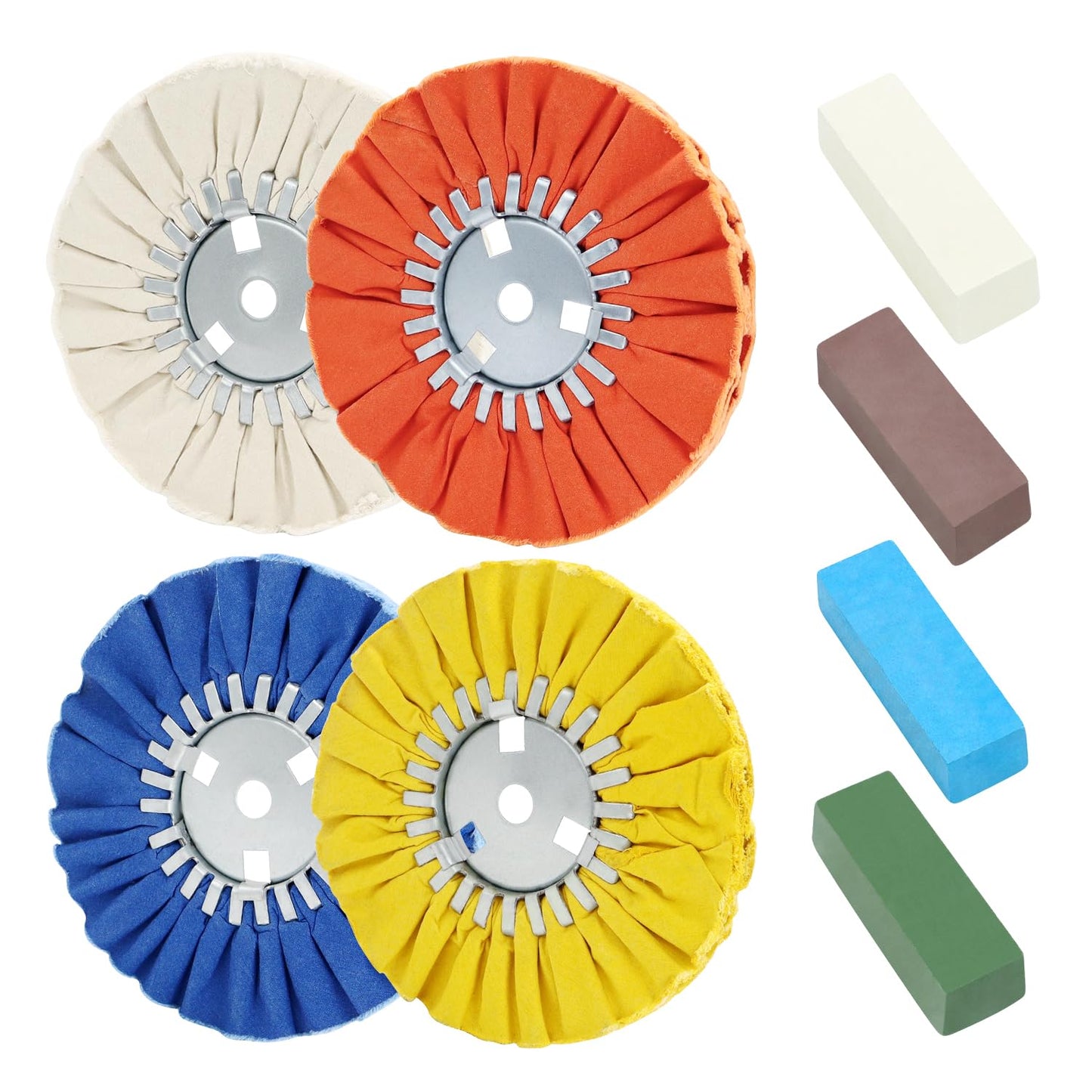QZATTCAEN 8 Pcs Airway Buffing Wheel Kit 8 Inch Polishing Wheel and Polishing Compound for Angle Grinder 8" in Diameter 5/8" in Arbor Hole Aluminum Metal Buffing Wheels Kit
