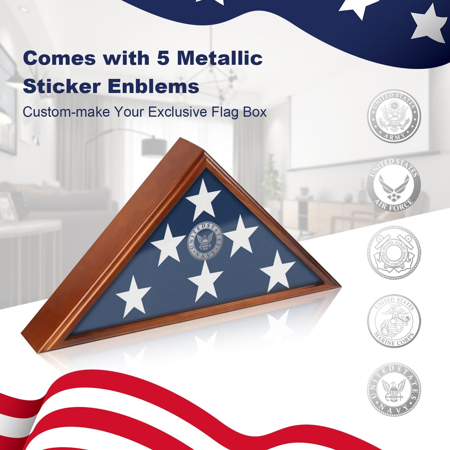 Flag Display Case for Burial Flag, 9.5x5' Wooden Military Flag Box Case Display for Wall or Table Top, Flag Holder for Veteran Burial Flag Display Case, Military Flag Frame (Brown)