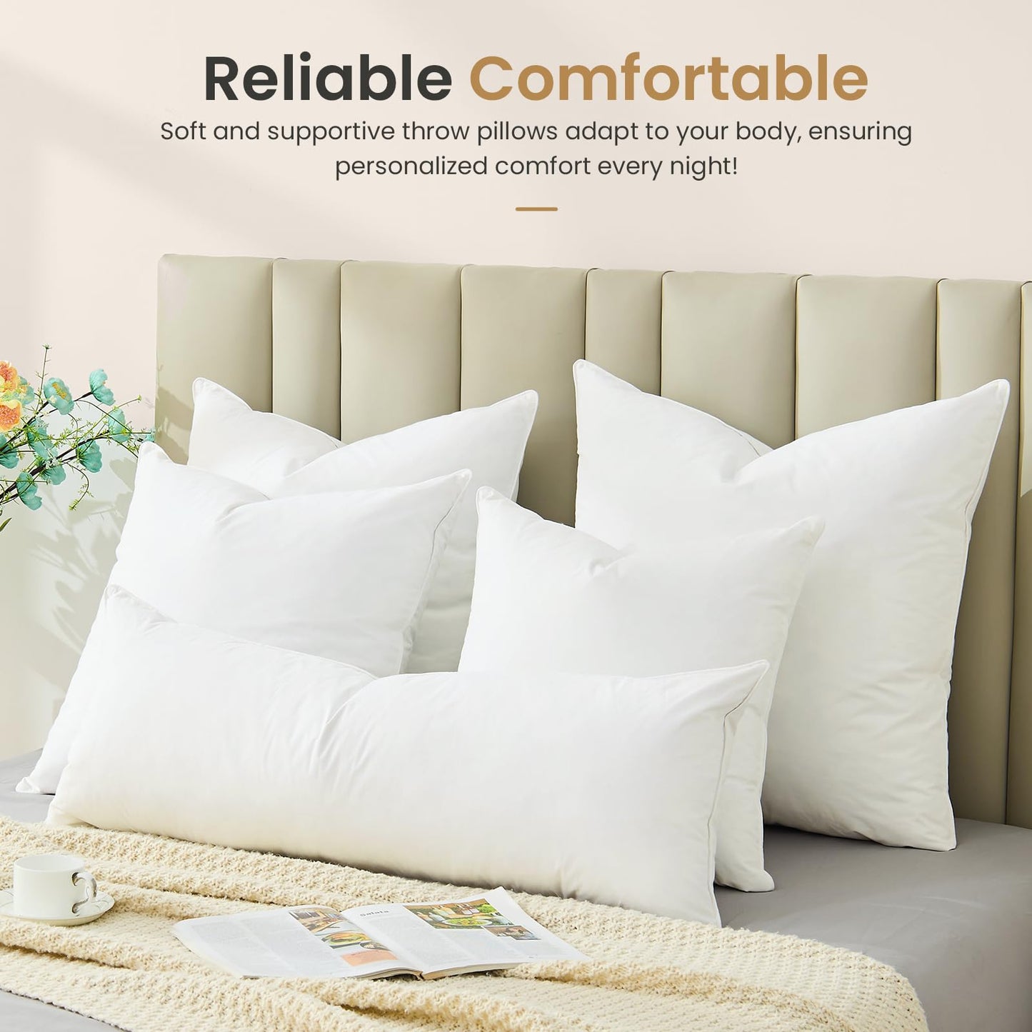 BHZ Euro Throw Pillow Inserts, 22x22 Down Feather Alternative Pillow Inserts Set of 2, Decorative Soft Large Square White Throw Pillows Insert for Couch Bed Dorm Sofa with Breathable Cover