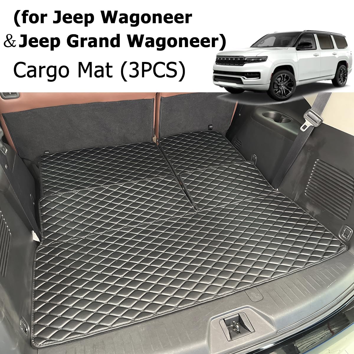 7DEEKEI Cargo Liners Compatible with 2022-2025 Jeep Wagoneer/Jeep Grand Wagoneer (Not fit L) Trunk Mat and Rear Backrest Cargo Mat