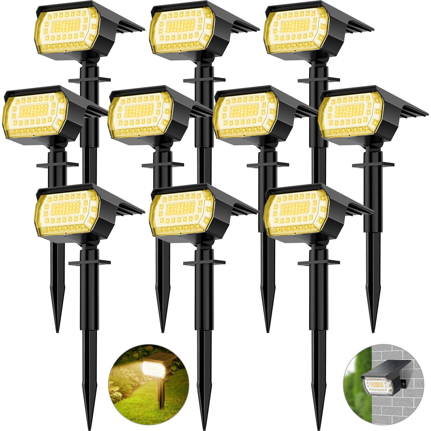 MinPea Solar Spot Lights Outdoor, [57 LED/10 Pack] Solar Lights Outdoor IP65 Waterproof, 3 Modes Solar Powered Landscape Spotlights for Garden Yard Outside Patio Pathway Pool(Warm White)