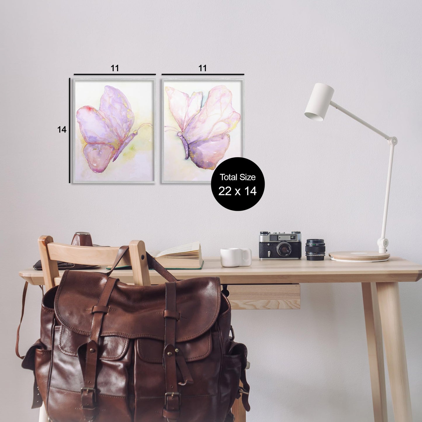 Stupell Industries Girls Glam Butterfly Wings Purple Gold Watercolor, Designed by Leticia Herrera Wall Art, 2pc, each 11 x 14, Grey Framed
