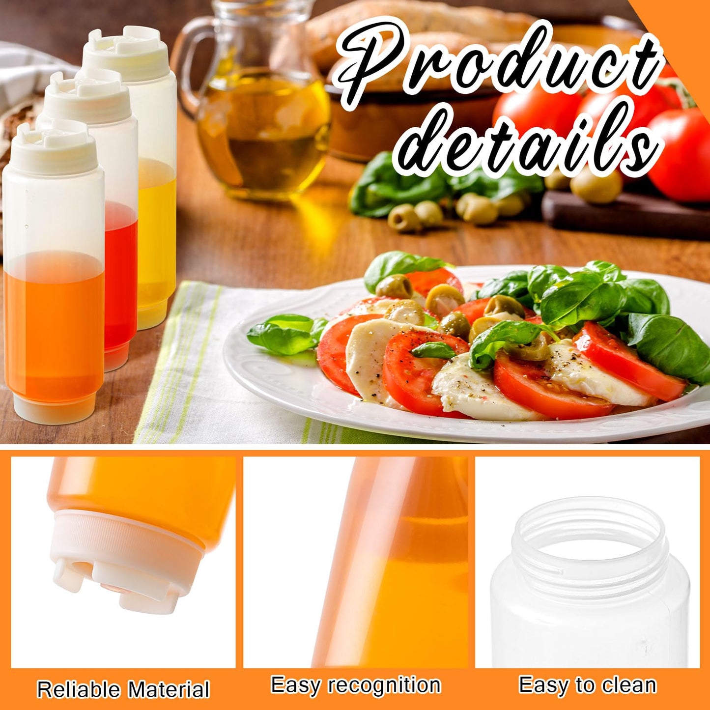 Singhoow 16 Pcs 32 oz Condiment Squeeze Bottles Restaurant Plastic Sauces Squeeze Ketchup Dispenser Inverted Refillable Large Clear Dressing Bottles for Restaurant Kitchen Catering