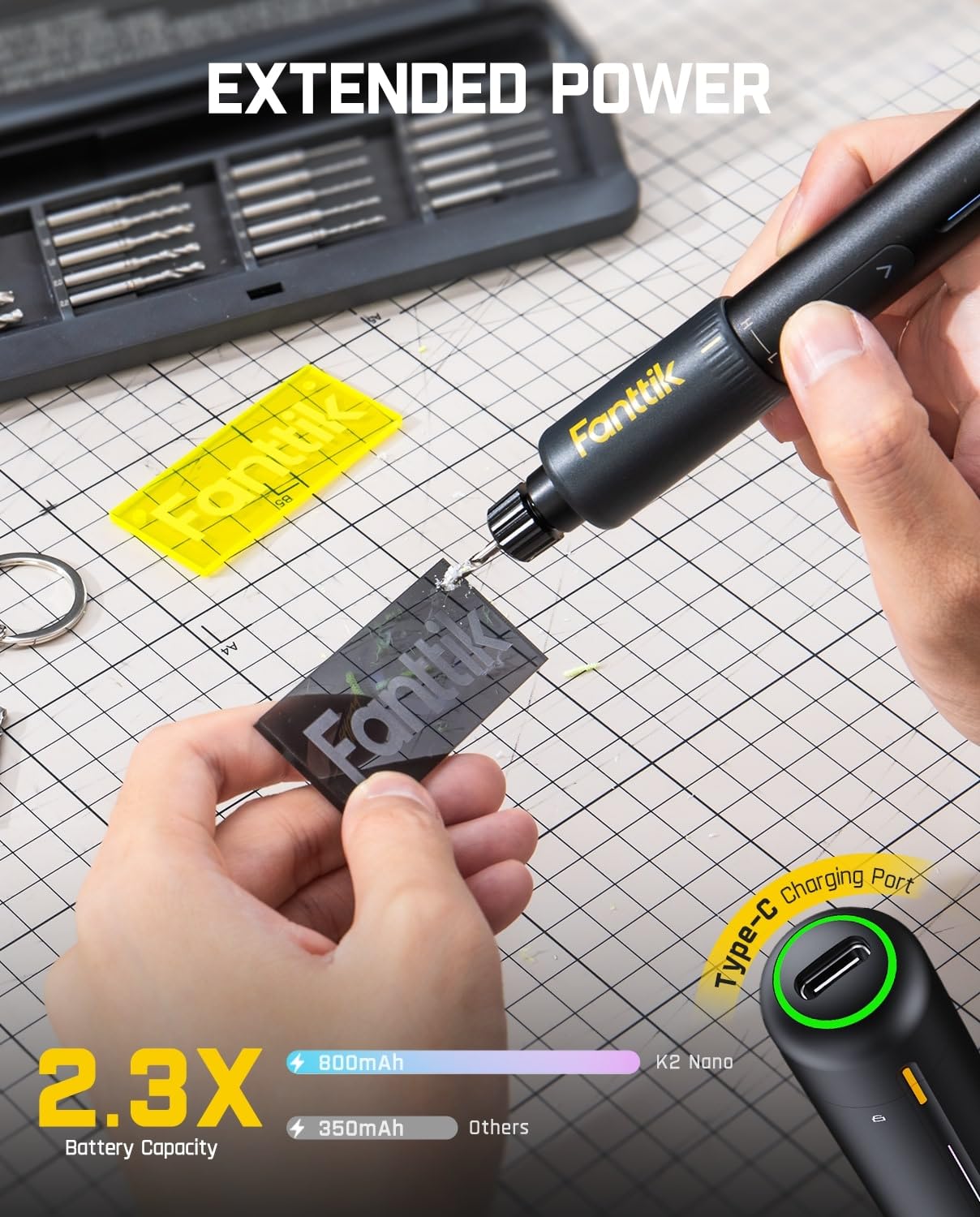 Fanttik K2 Nano 3.7V Power Drill, Mini Precision Electric Driver, 20 Drill Bits, 800mAh Rechargeable, Tool Kit for DIY Projects, Shells, Plastic, Jewelry, PCB, Aluminum Plate