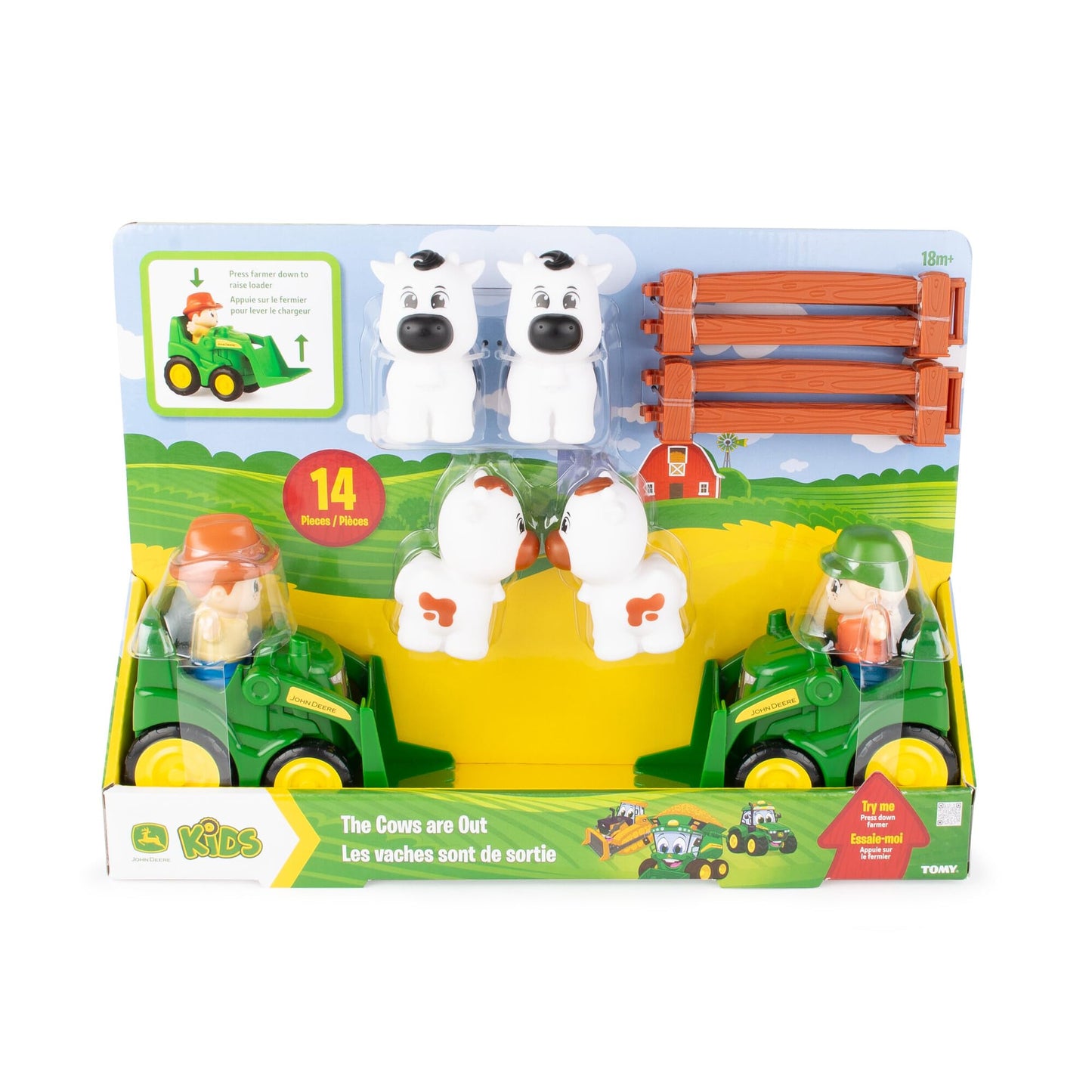 John Deere The Cows Are Escaped, Farm Playset with 14 Pieces, Tractors with Front Loader, Figures, Cows and Fences, Robust and Realistic, Educational Toy