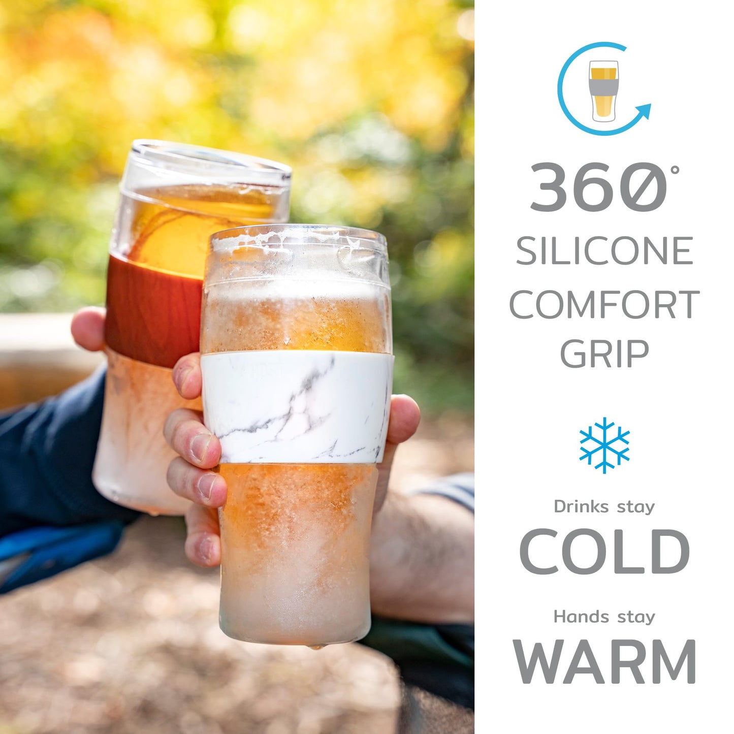 HOST Beer FREEZE Beer Glass Cups Set Drinking Glasses, Freezer Mugs with Gel Double Walled Cool Cups Plastic Multicolor 16oz Set of 4
