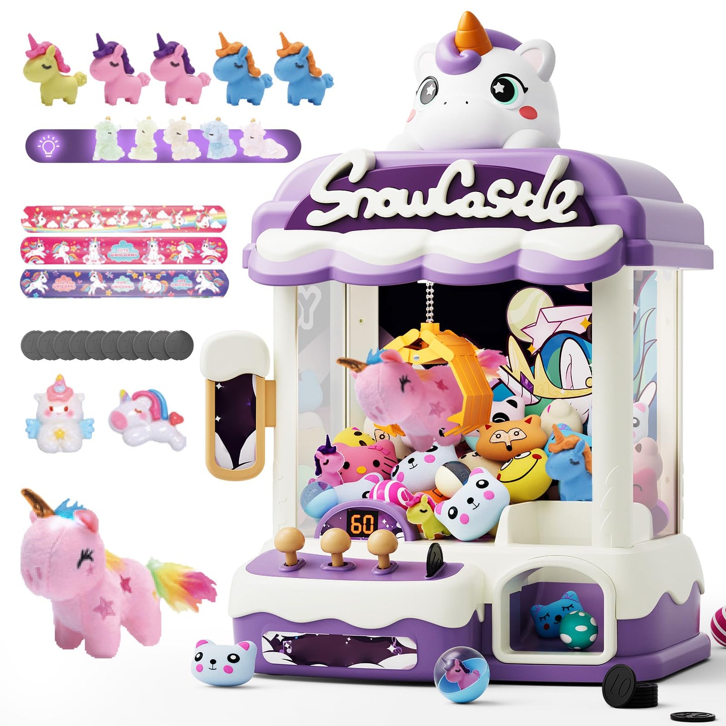Skirfy Large Claw Machines for Kids,Unicorns Toys for Girls Age 6+,Candy Dispenser Arcade Games Mini Vending Toy with Slap Bracelet,Claw Game,Birthday Gifts for Kid Ages 6,7,8,9,10,11,12