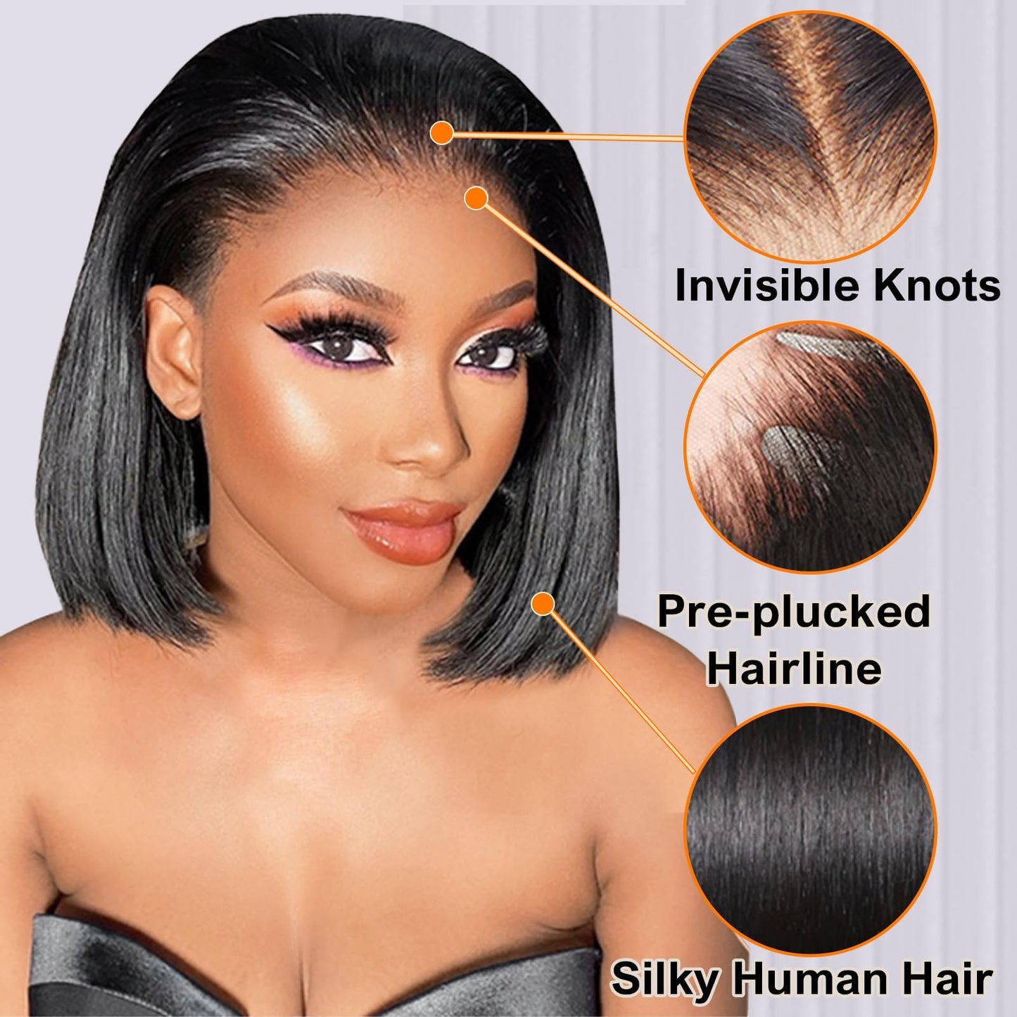 urno ble 13x4 HD Lace Front Bob Wig Human Hair Pre Plucked 180% Density Free Part Short Bob Wig With Baby Hair Straight Bob Lace Front Wigs Human Hair for Women（10in）