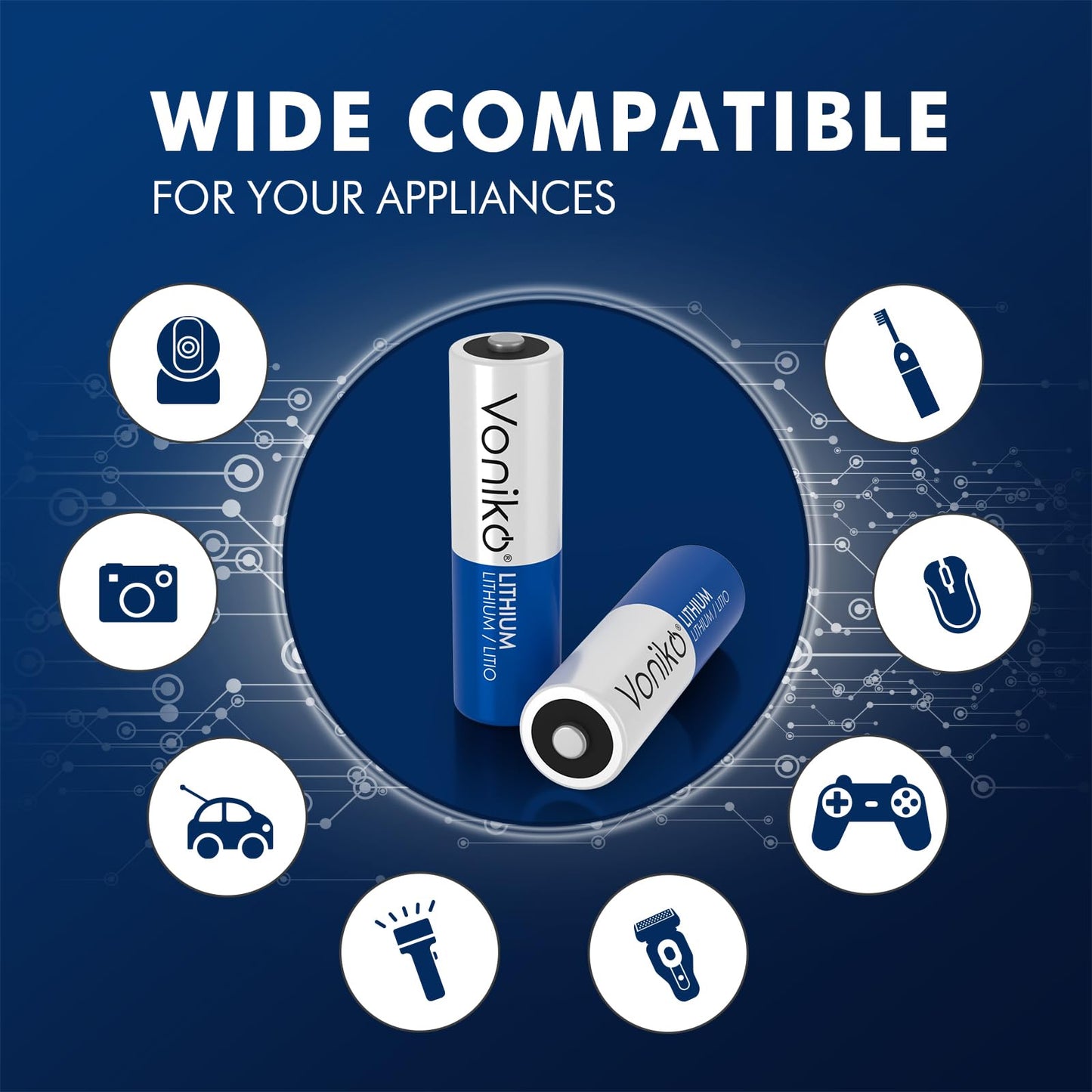 Voniko AA Batteries, 24 Pack 1.5V Lithium AA Batteries—High Performance Double A Long Lasting Battery for Flashlight, Toys, Remote Control, Alarm System (Non-Rechargeable)