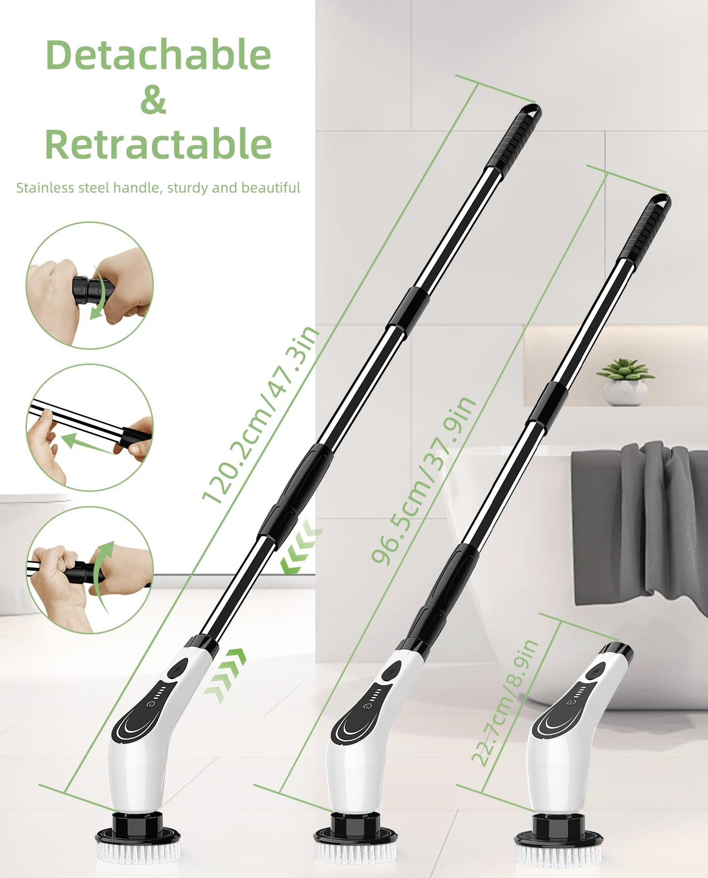 Lichffy Electric Spin Scrubber, Cordless Floor Scrubber Machine with 6 Cleaning Pads & Telescopic Handle, Bathroom Scrubber for Cleaning Tile Grout Tub Shower Floor Window Carpet, White-qe1...