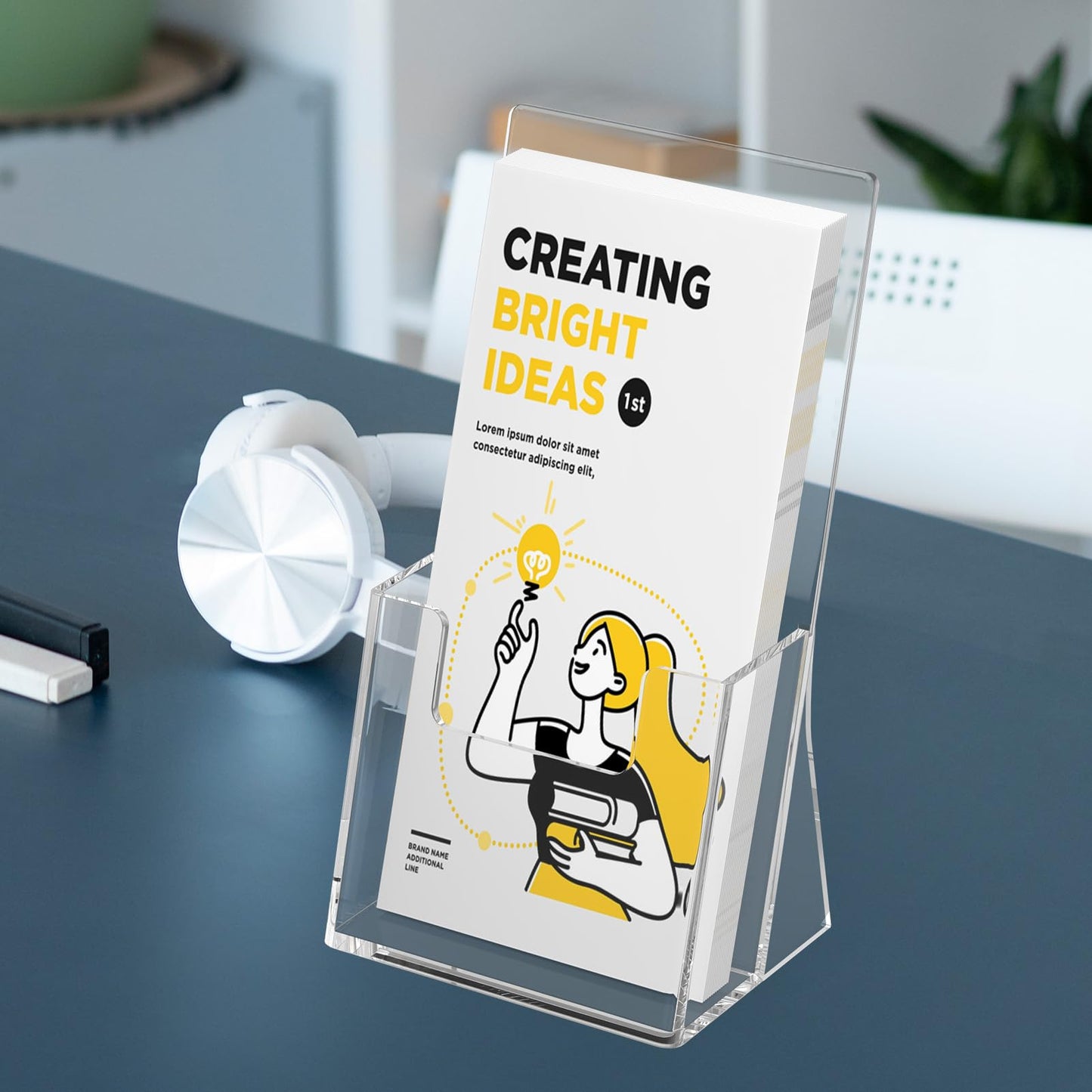 MaxGear Acrylic Brochure Holder 4 Inch, Clear Plastic Countertop Literature Holders, Trifold Flyer Display Stand for Pamphlets, Booklets, Magazines, Menus, Multi Purpose Organizer for Office, 12 Pack