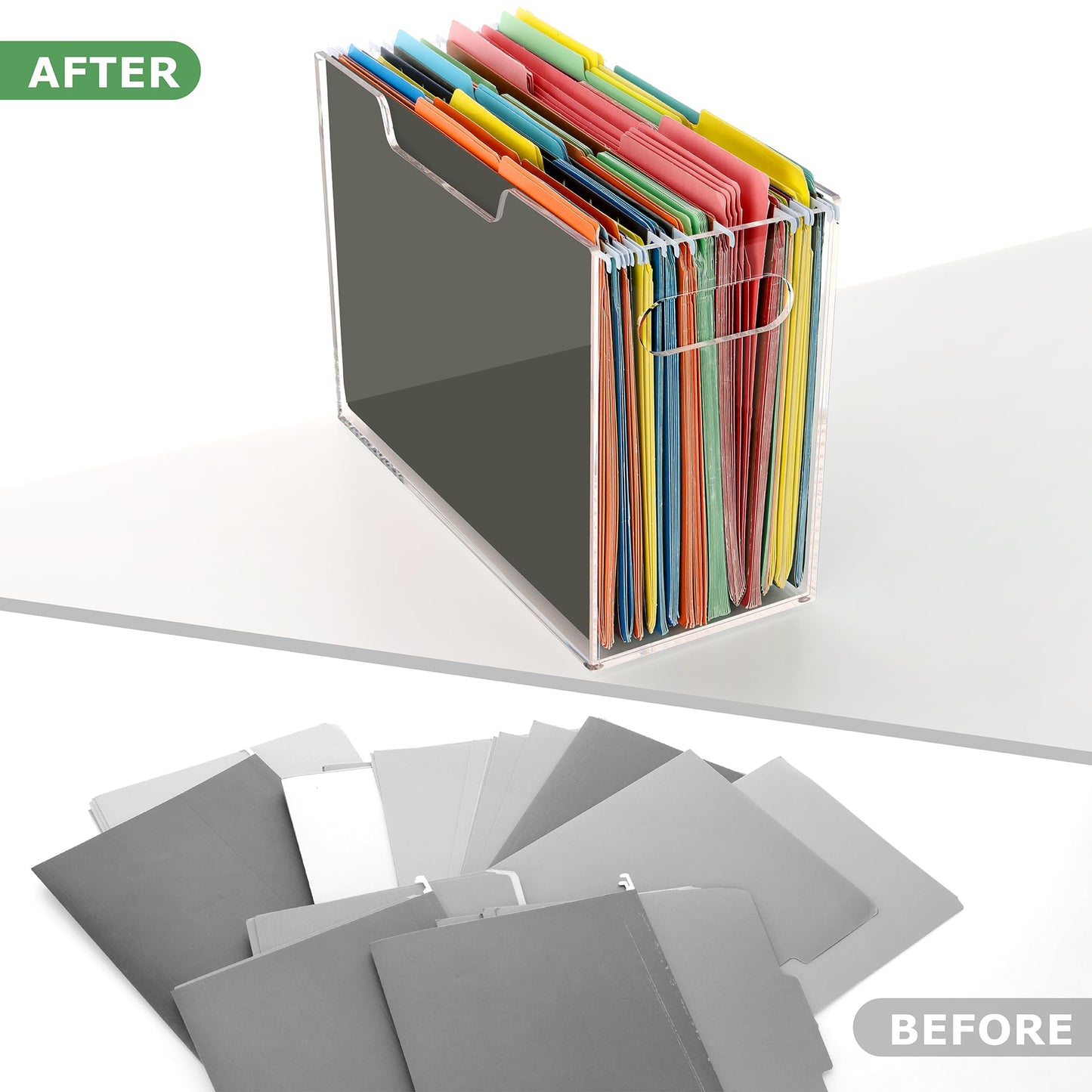 DINGHUO Acrylic File Organizer for Desk, Letter Size Hanging File Folder Holder with Handles, Clear Portable Storage Box for Office Home School -1 Pack