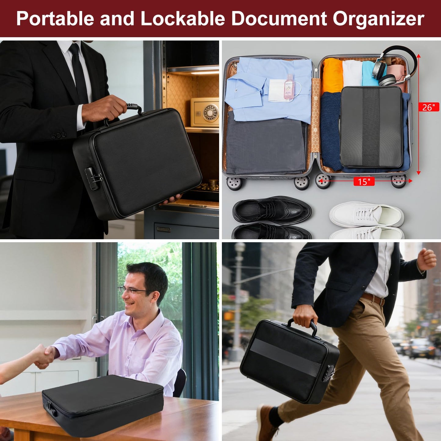 HECHN Fireproof Document Box with 5200℉ Heat Insulated, Document Organizer with Lock and Aluminum Foil Fire-Retardant Lining, Portable Home Travel Safe Storage with Multi-Layer for Important Documents