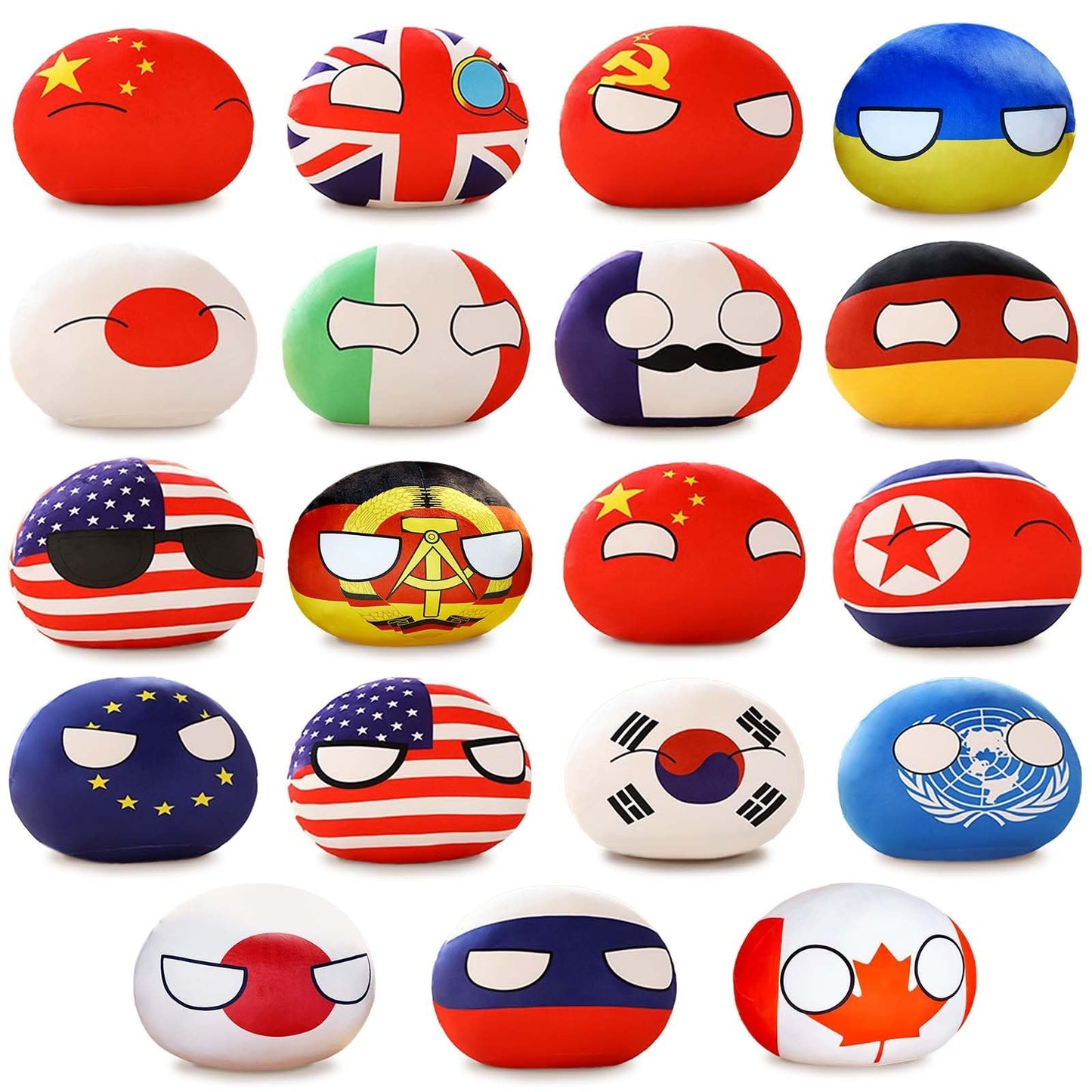 Idyllicallyser 19 PCS Country Balls Plushies，4 inch Country Ball Plushies/Country Ball, Polish Ball Mini Pendant Animated Plush Toy Keychain Boy Girl Gift