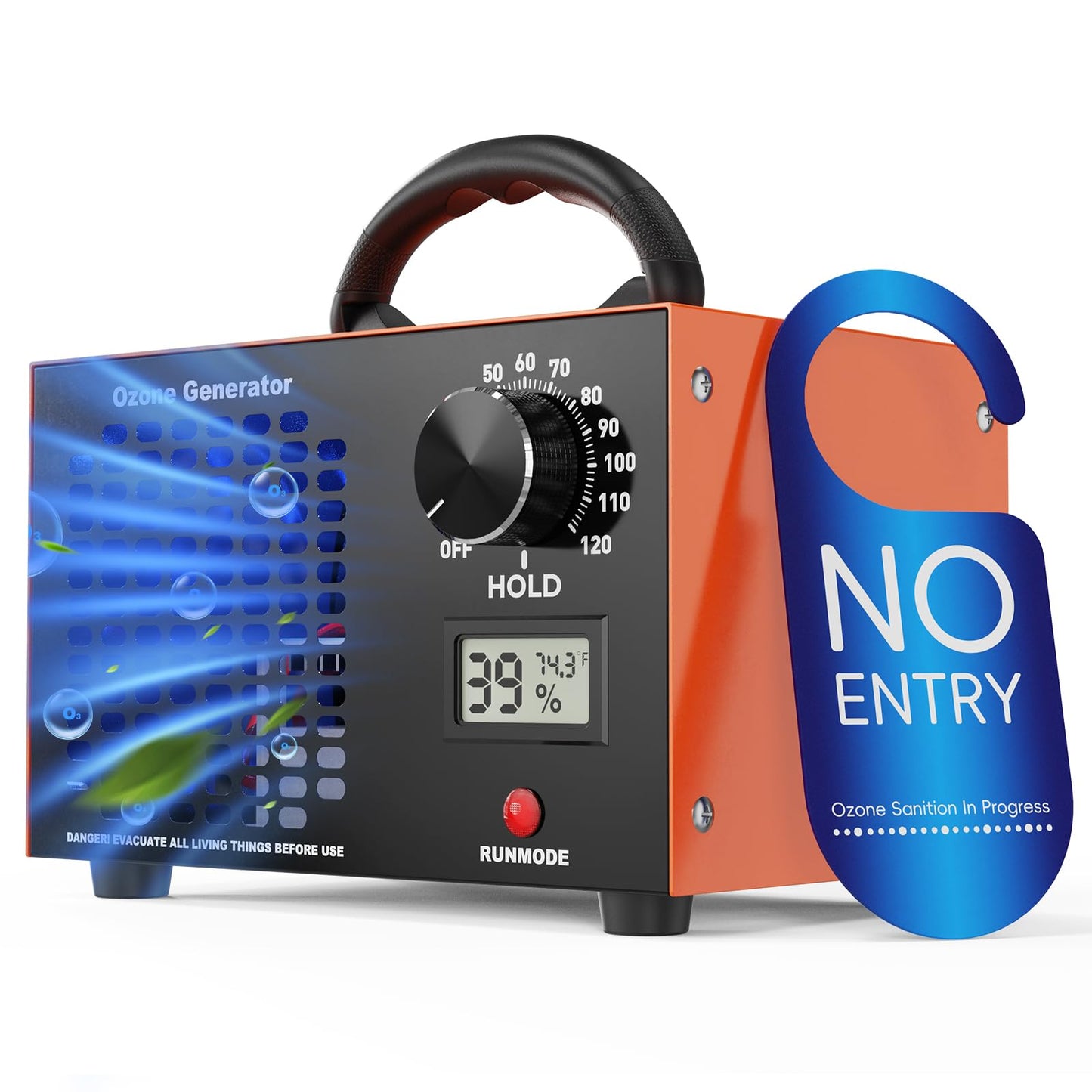 Ozone Generator 160,000mg/H with Temp/Humidity Display - 120 Min Timer O3 Ionizer Air Purifier for Large Spaces (5000 Sq.Ft) - Upgraded Ozone Machine for Cars, Homes, Hotels, Kitchens & Pet Areas