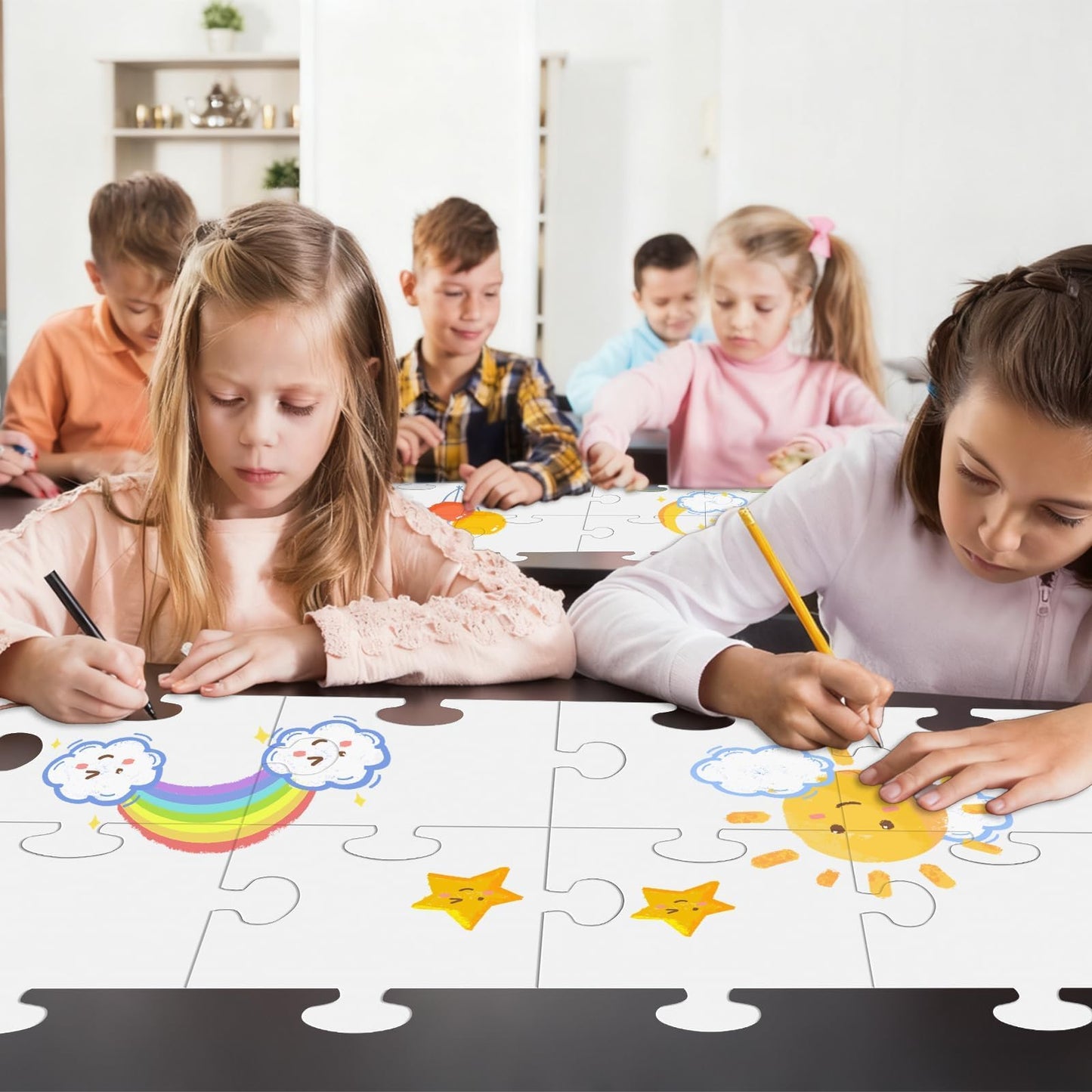 Bornerwhite 80 Pcs Large White Blank Puzzle Pieces Oversize White Cardboard Puzzles to Draw on Make Your Own Jigsaw Puzzle for Classroom Huge Art Display Decor Adult DIY Arts Crafts Projects