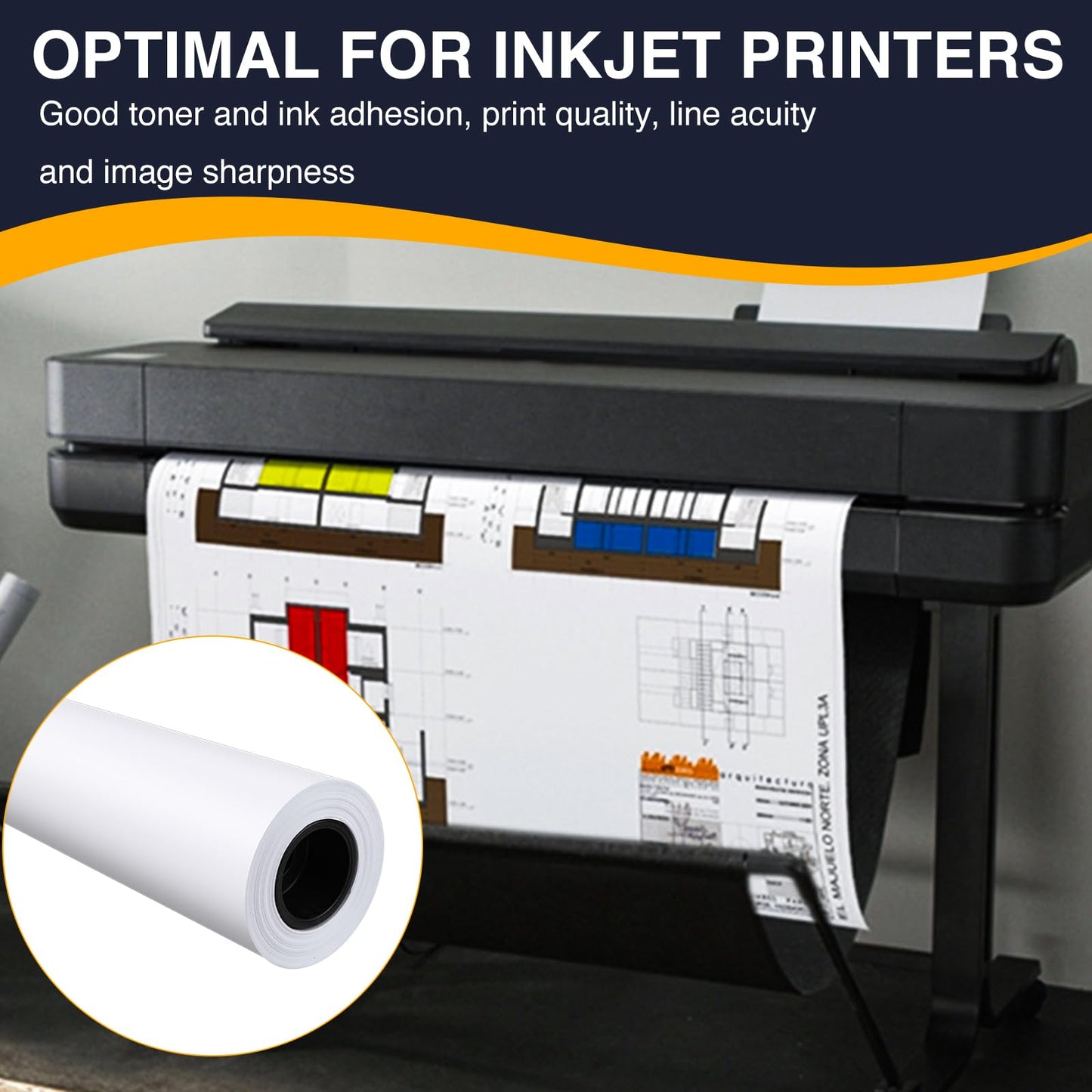 VOISEN Wide Format Paper,4 Rolls Plotter Paper 36 In x 150 Ft, CAD Bond Rolls,20lb,Bond Paper on 2" Core for CAD Printing on Wide Format Ink Jet Printers