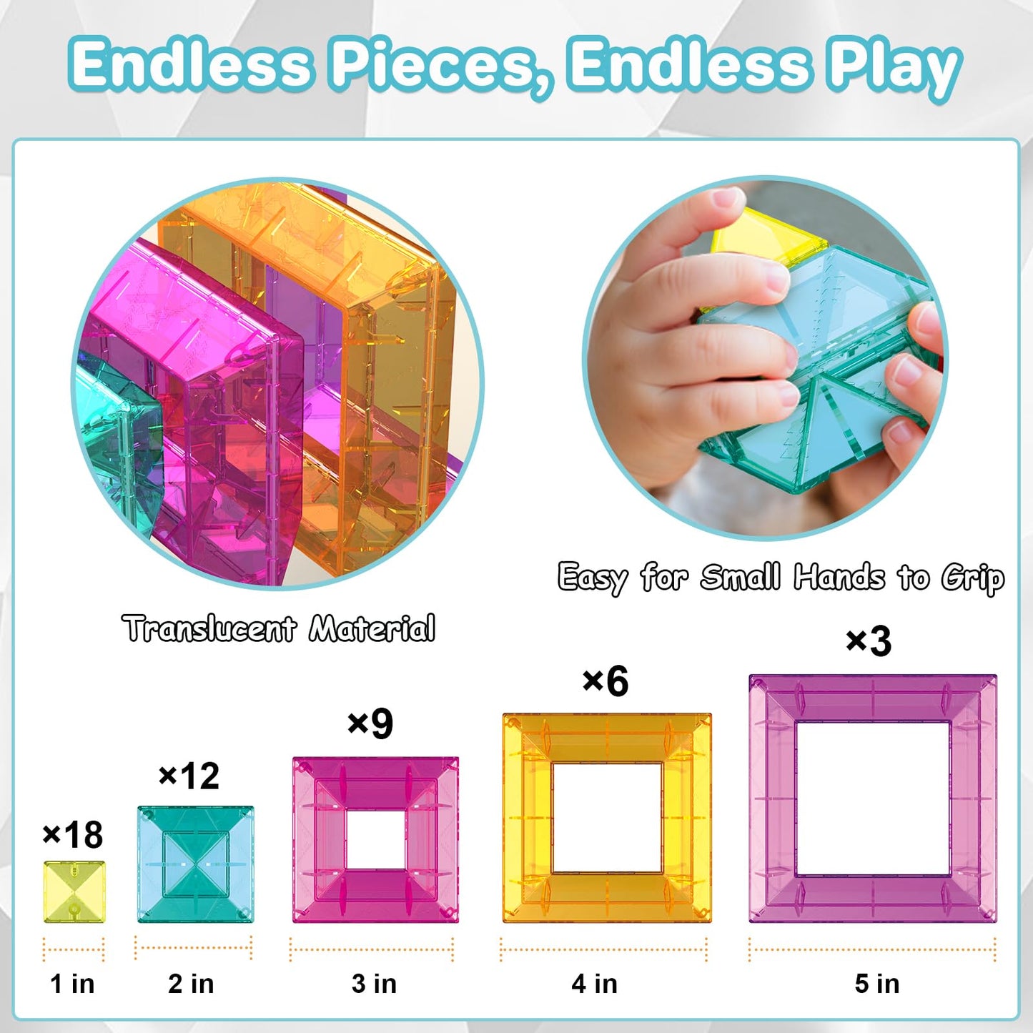 TEANXU 48 Pieces Building Blocks Set for Preschool Learning Activities STEM Toys for 3 4 5 6 Years Old Kids Educational Gift for Boys Girls