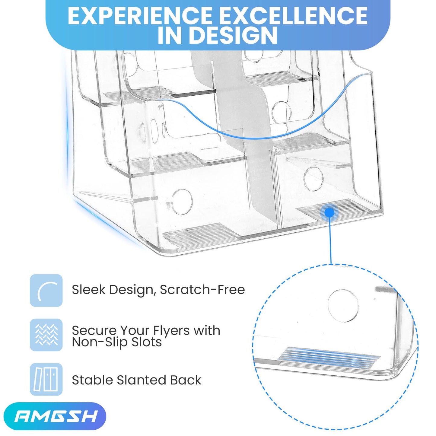 AMGSH 2 Pack 3 Tier Brochure Holder 8.5” x 11” - Acrylic Literature Holder with Removable Divider for 4” x 9” Brochure, Clear Flyer Holder Pamphlet Display Stand