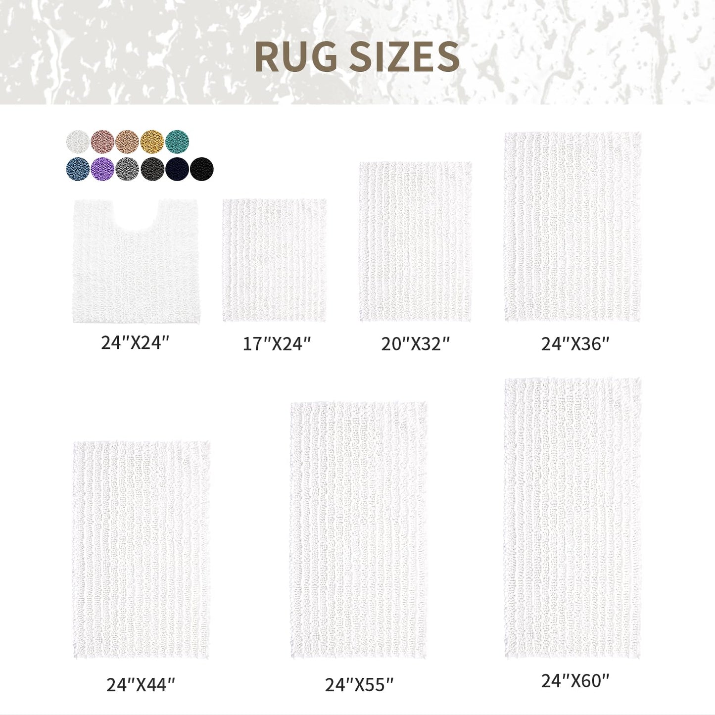 Ruggnovea Bathroom Rugs Non Slip Washable 60x24, Extra Thick Soft Chenille Absorbent Bath Mat, High Density Barrier Non Slip Backing, Quick Dry Plush Shaggy Floor Carpet for Tub&Shower, White