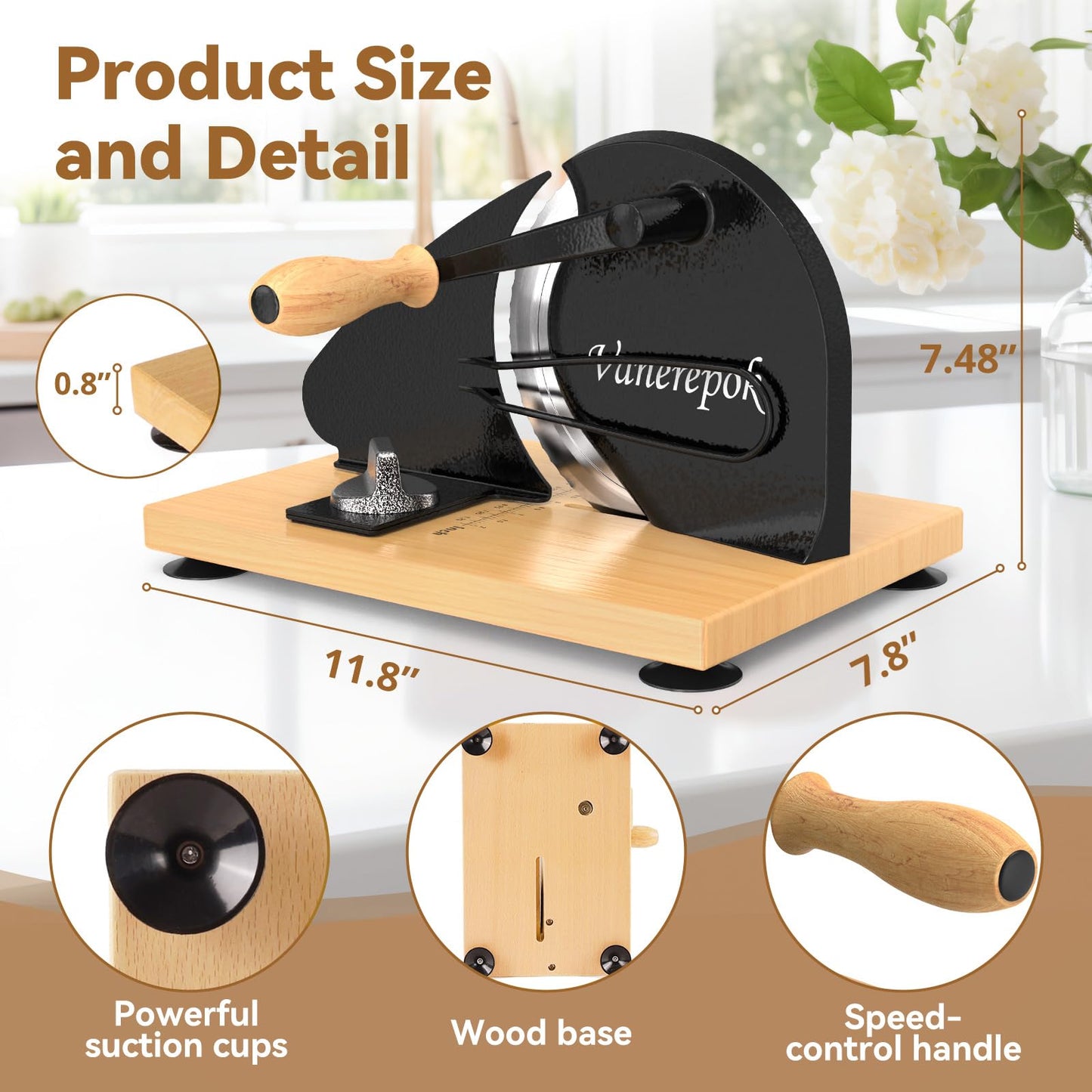 vanerepok Upgrade Manual Bread Slicer for Homemade Sourdough Bread, Classic Hand Crank Home Bread Slicer With Scale Line and Steel Fence, Sharp Blade, Adjustable Width for Homemade & Commercial Use