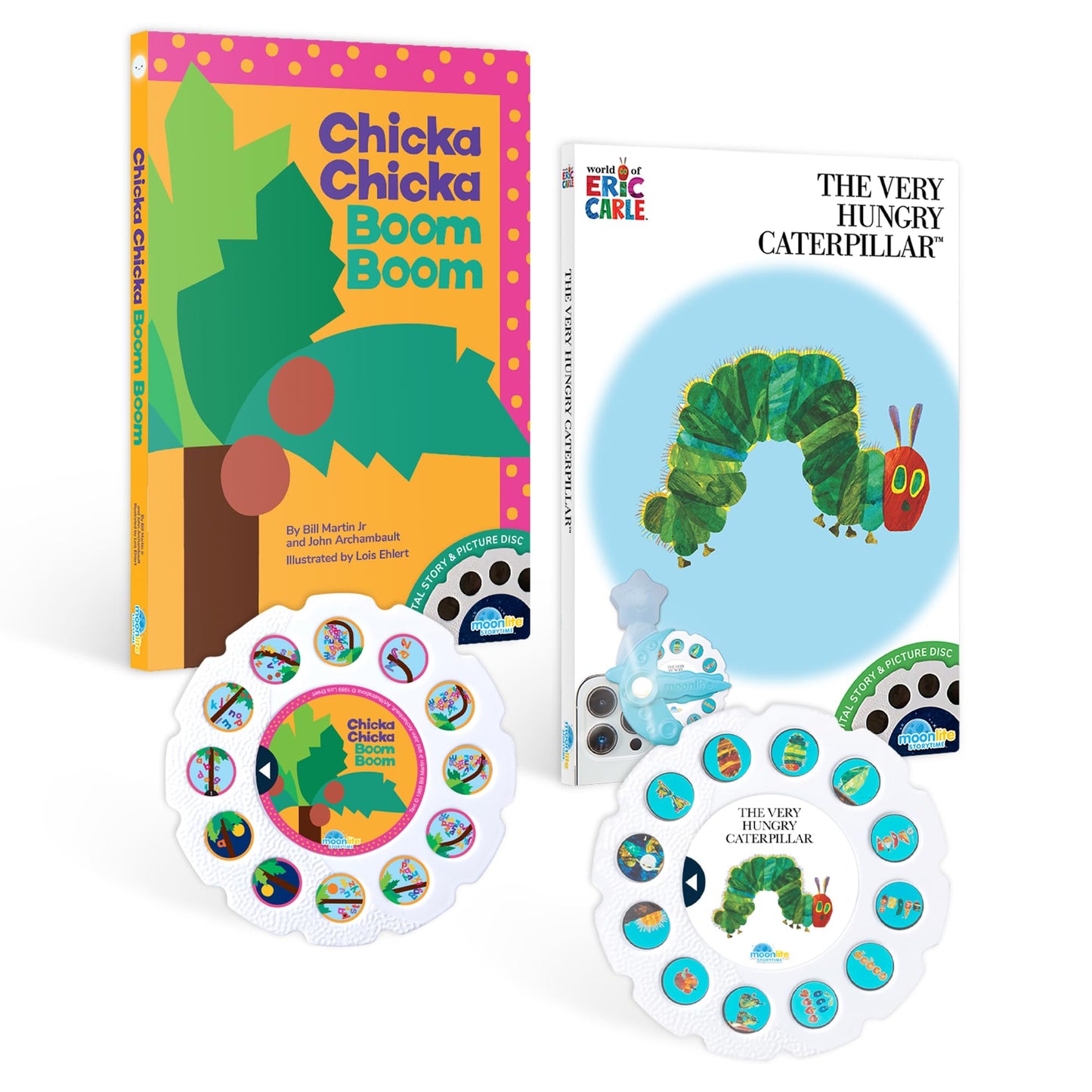 Moonlite Storytime 2 Storybook Reels, Chicka Chicka Boom Boom, The Very Hungry Caterpillar, Digital Stories, Toddler Early Learning Gifts for Kids, Projector Sold Separately - Canadian Founded