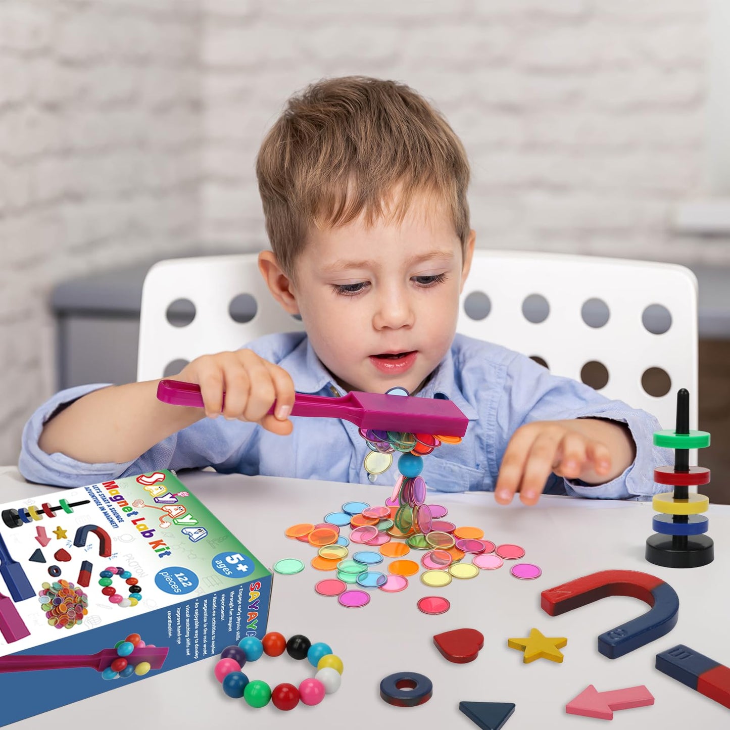 122 Pieces Magnetic Science Kit for Kids, Magnetic Balls, Bingo Wands with Chips, Magnetic Toys for Kids Childhood Back to School Supplies Activities