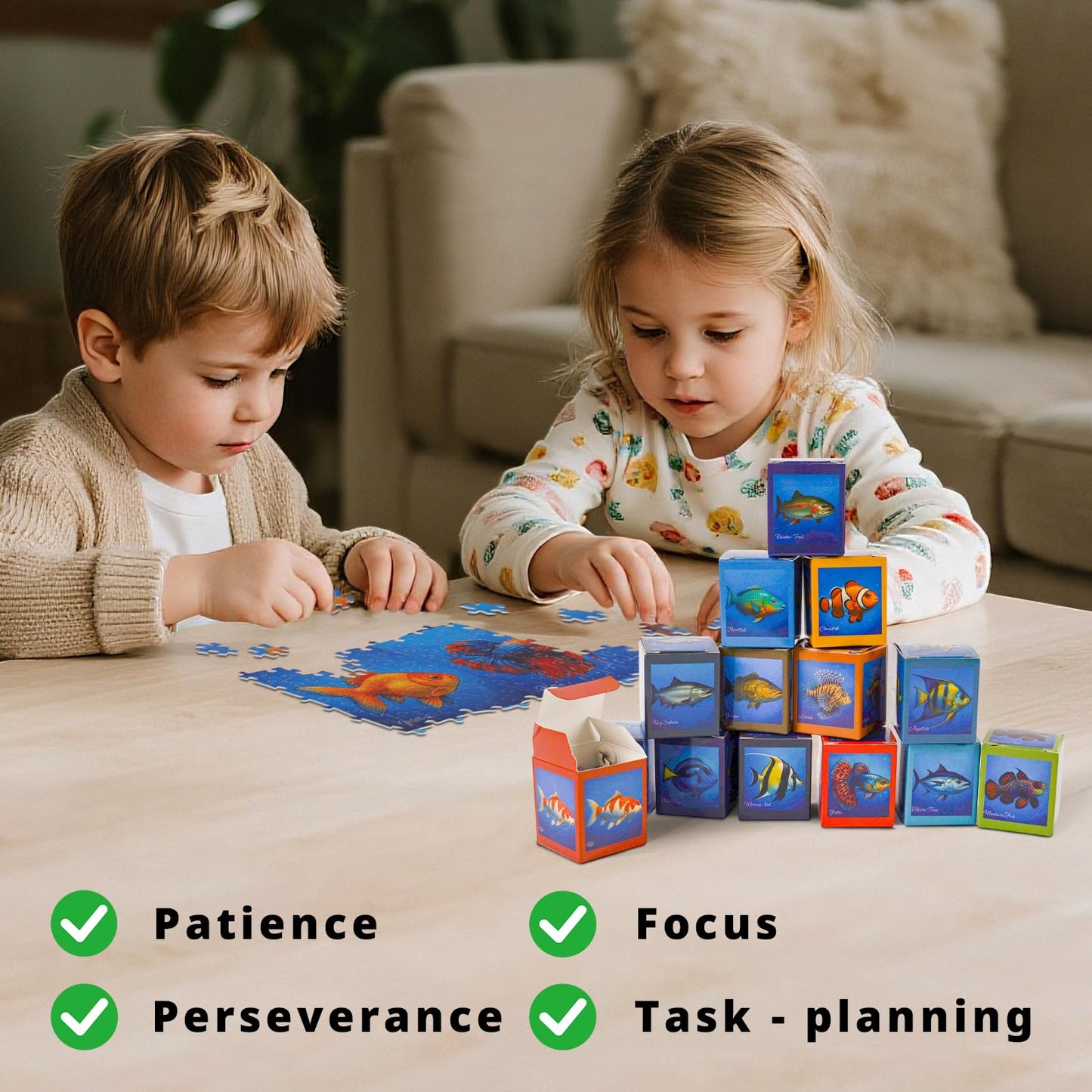 rokt&razo, Fishes, 24 Mini Pack Kids Puzzles, 1000 Pieces Advert Puzzles, Family Game Nights, Finish Size 27.5 * 19.7 in (Index on The Back)