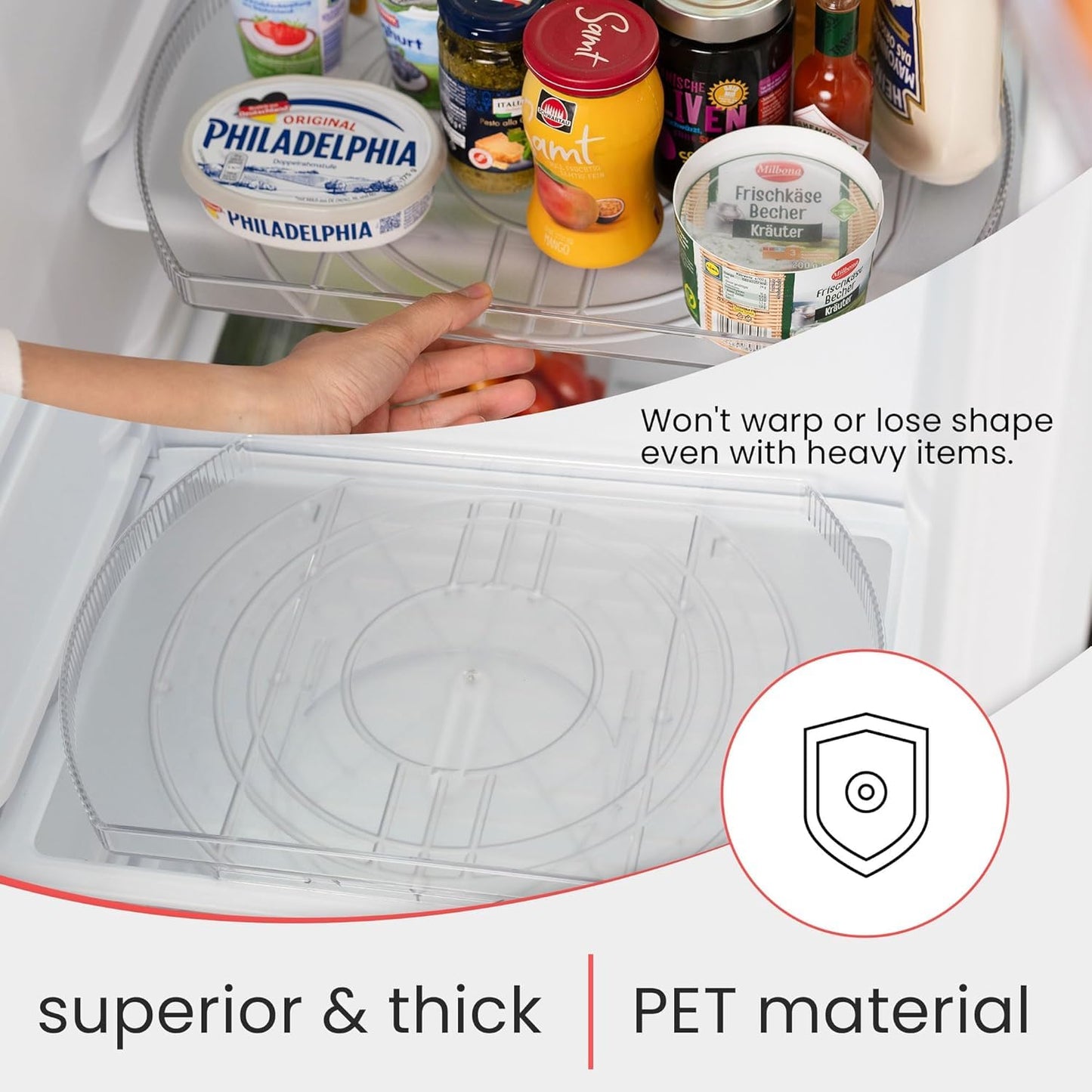 Lazy Susan for Refrigerator - 360° Turntable Refrigerator Organizer and Storage Tray for Fridge, Cabinet & Pantry - Large, Premium Rectangle Lazy Susan (15"x11"x1.3")
