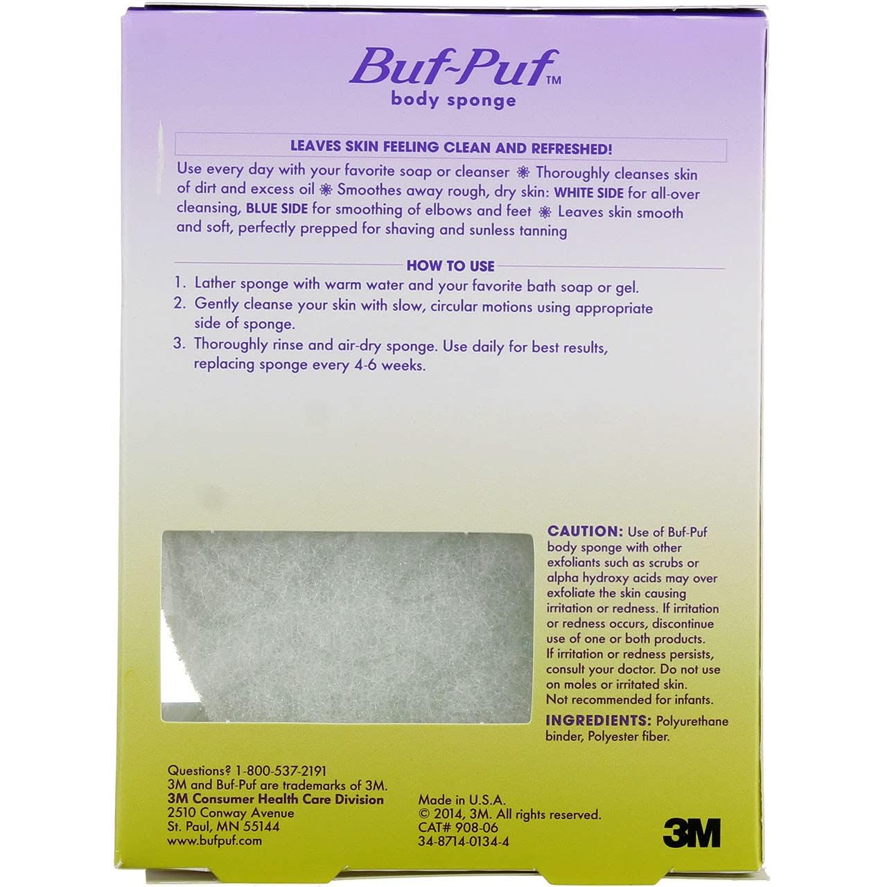 Buf-Puf Body Sponge, Bath Sponge, Dermatologist Developed, Cleanses Skin of Dirt, and Excess Oil, Reusable, Exfoliating, 6 Count