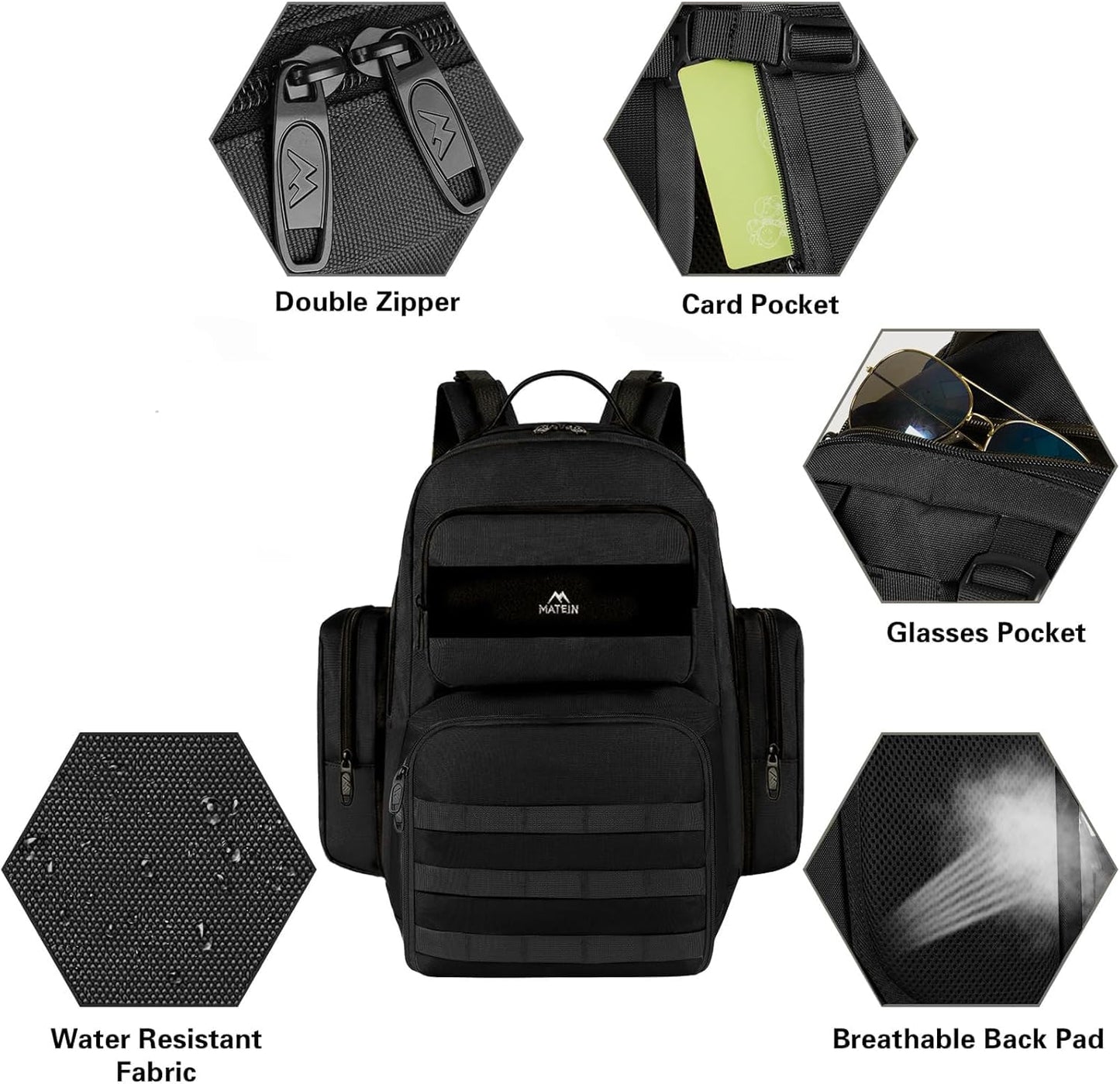 MATEIN Lunch Backpack for Men Work, 15.6 Inch Tactical Backpack with Lunch Compartment, Large Laptop Backpacks with Insulated Cooler Bag for Travel Beach Camping Picnic Hiking, Black