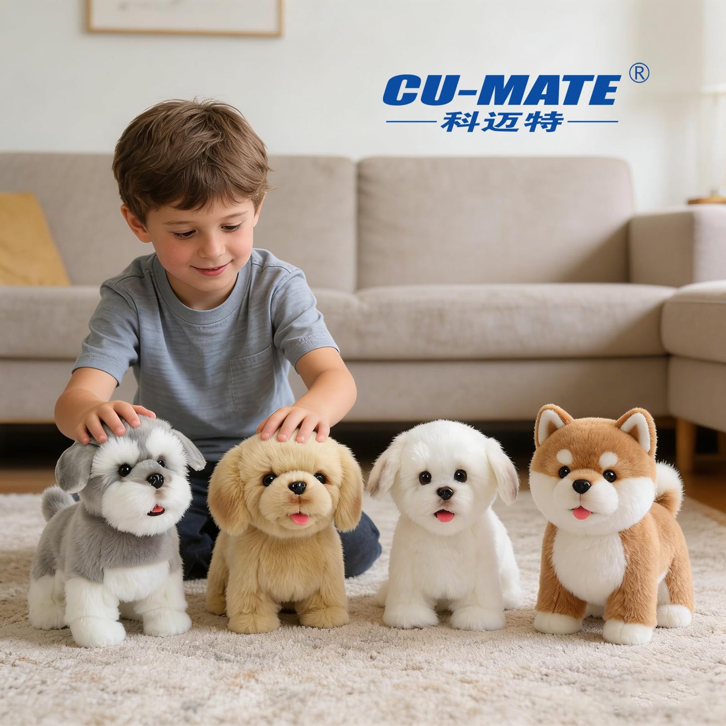 CU-MATE Plush Interactive Pomeranian Dog-Realistic Puppy Electronic Toy Dog with Walking/Barking/Wagging Tail/Talking- Robotic Pet Toy Present for Toddler Girls Boys