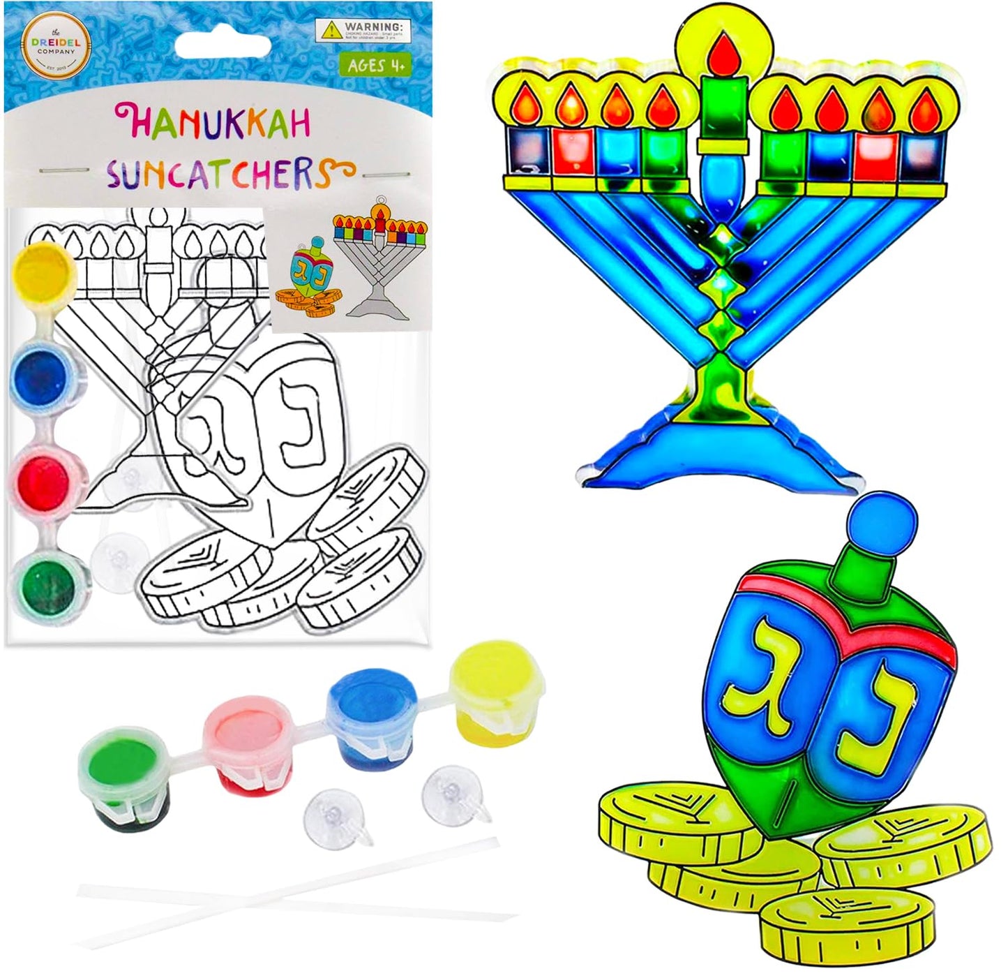 The Dreidel Company 12-Pack Hanukkah Sun Catcher - Stained Glass Look - Paint Your on Menorah and Dreidel - Fun and Educational (12-Pack)