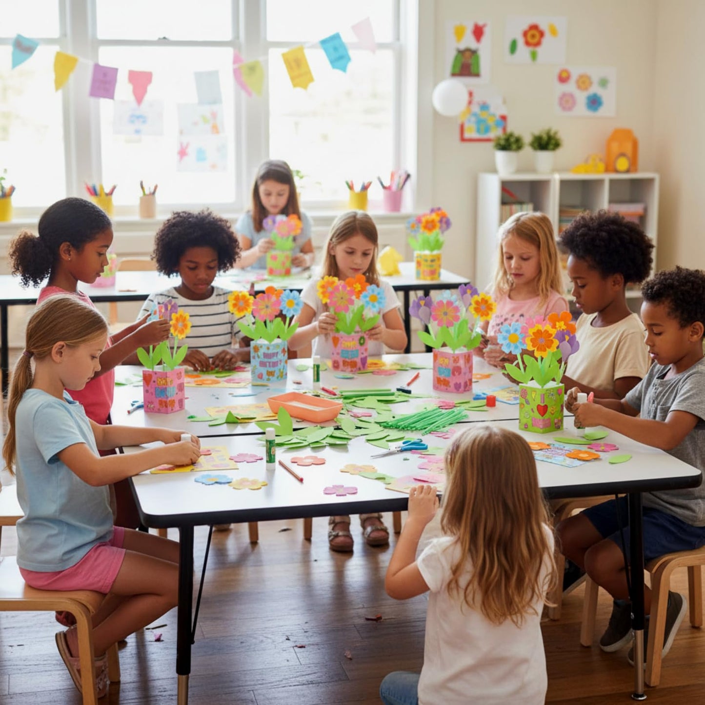 Motipuns 16 Set Mother's Day Flower Pot Crafts DIY Spring Floral Bouquet Crafts Kit Make Your Own Standing Flower Pot Handmade School Exchange Gift for Kids Party Activity Mom Teacher Appreciation