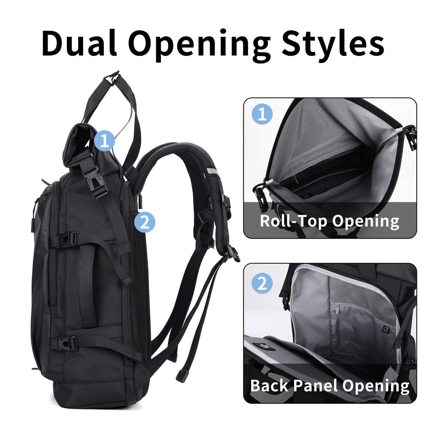 McBecdy Rolltop Backpack, Travel Rucksack for Men Women, Anti Theft Backpacks with 15.6-inch Laptop Compartment, Waterproof Casual Daypack for Work, Business, Commuter and College