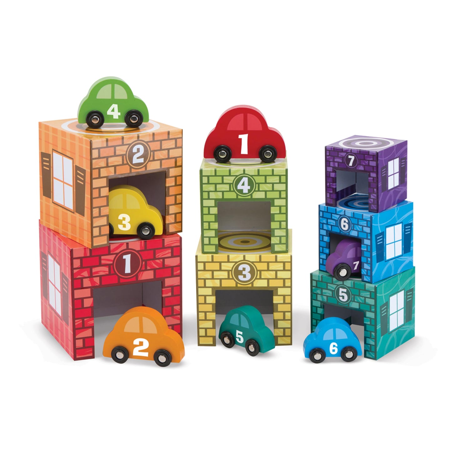 Melissa & Doug Nesting and Sorting Garages and Cars with 7 Graduated Garages and 7 Stackable Wooden Cars - FSC CertifiedNumbers Learning Toys, Sorting and Stacking Toys for Toddlers Ages 2+