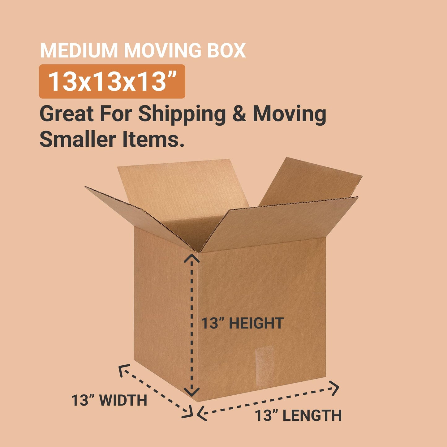 BOX USA 131313 Cube Corrugated Cardboard Box 13" L x 13" W x 13" H, Kraft, For Shipping, Packing and Moving (Pack of 25)