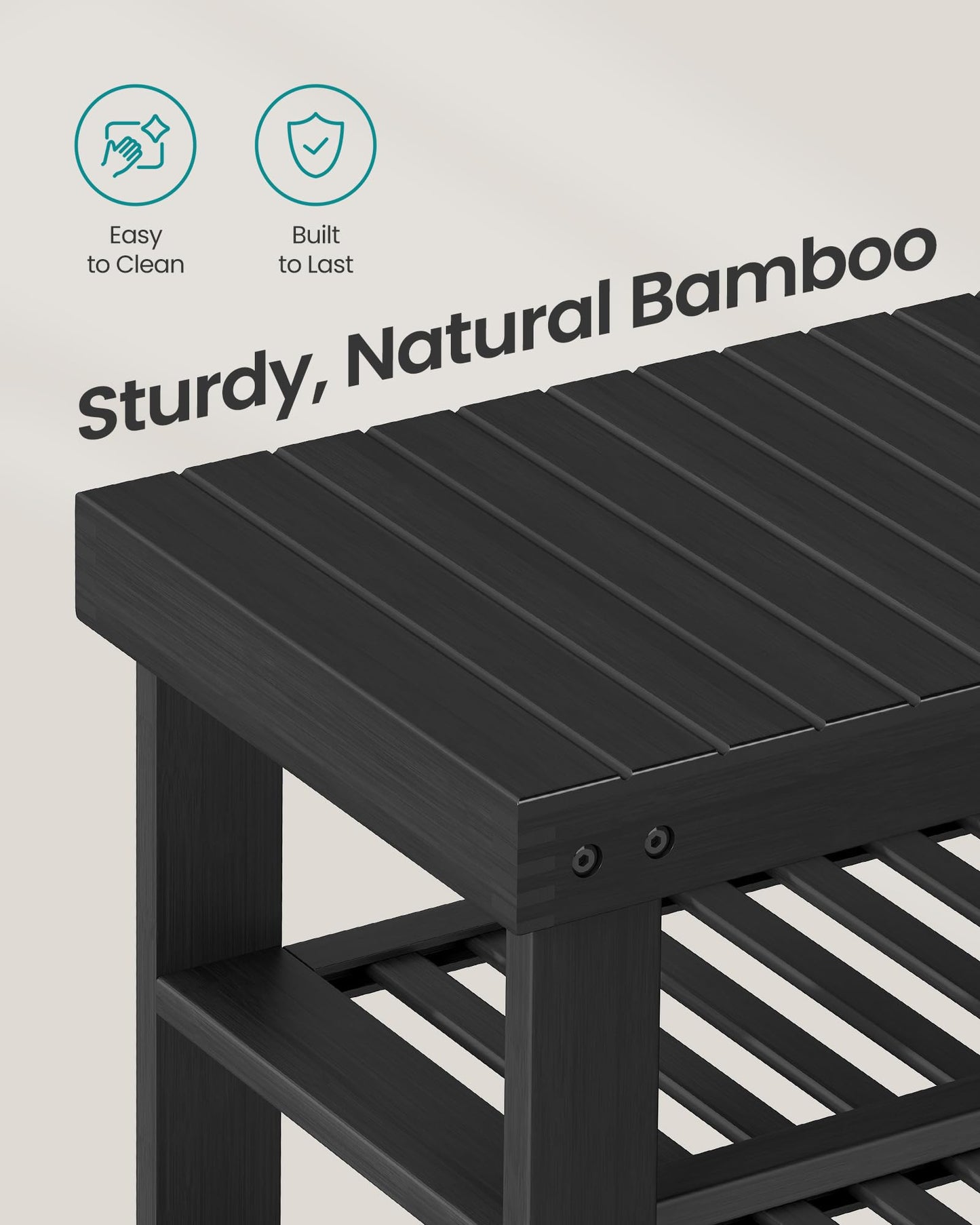 SONGMICS Shoe Rack Bench, 4 Tier Bamboo Shoe Storage Organizer, Entryway Bench, for Living Room, Bathroom, Bedroom, 11.3 x 27.6 x 20.5 Inches, Ink Black ULBS370BH01