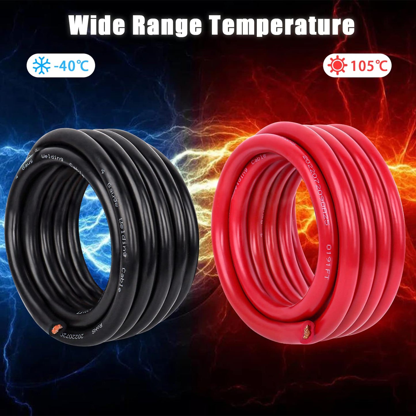 Kimbluth 2 Gauge Battery Cable Copper Wire, 10FT Red+10FT Black 2 AWG Welding Cable Standard USA OFC Wire for Automotive, Battery, Solar, Marine and Generator