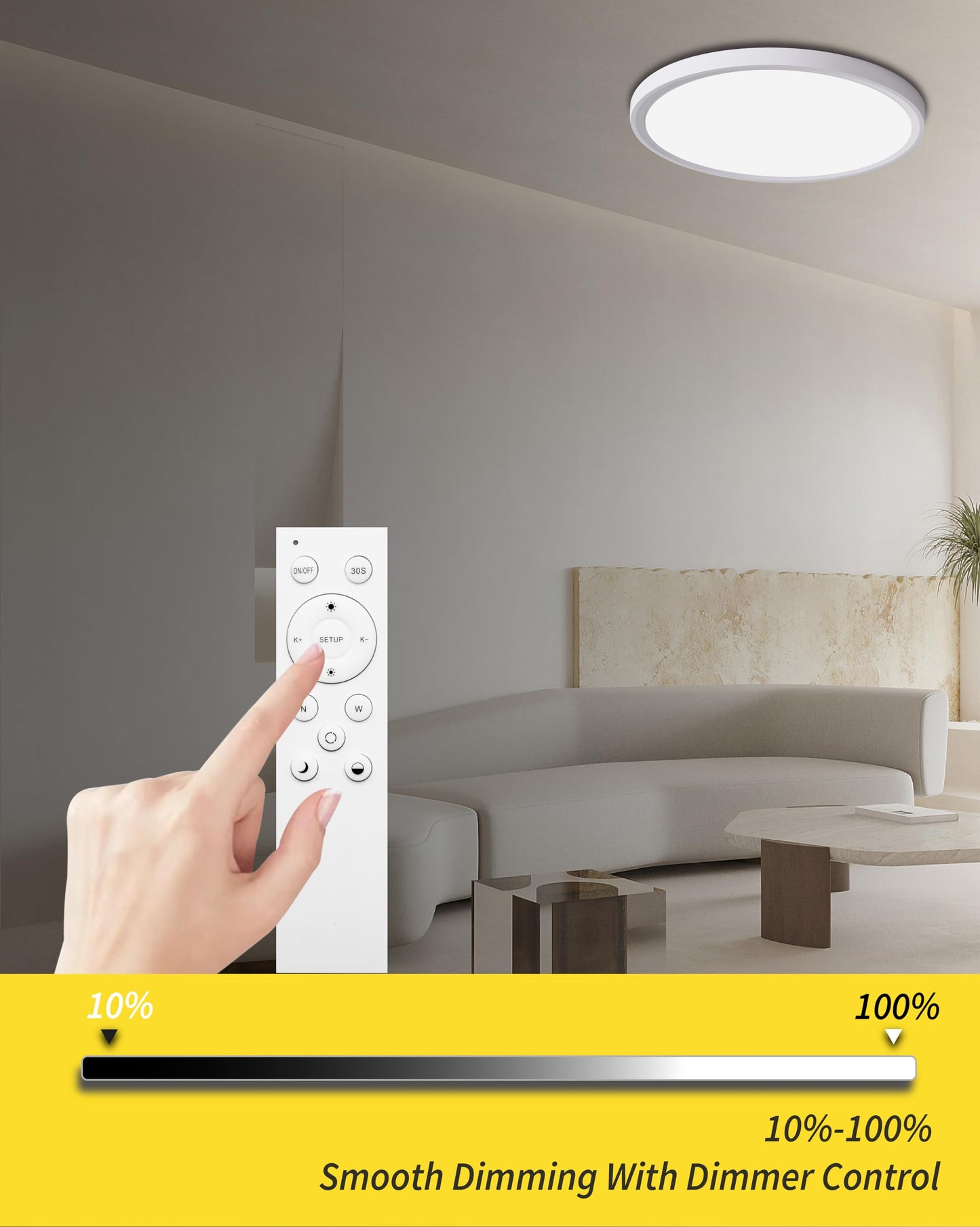 1Pack 20 Inch Remote Control Dimmable Large LED Flush Mount Ceiling Light Panel,40W 4350LM,2700K-6000K Adjustable Color,Ultra Thin Round White Ceiling Light Fixture for Hallway Kitchen Home Office