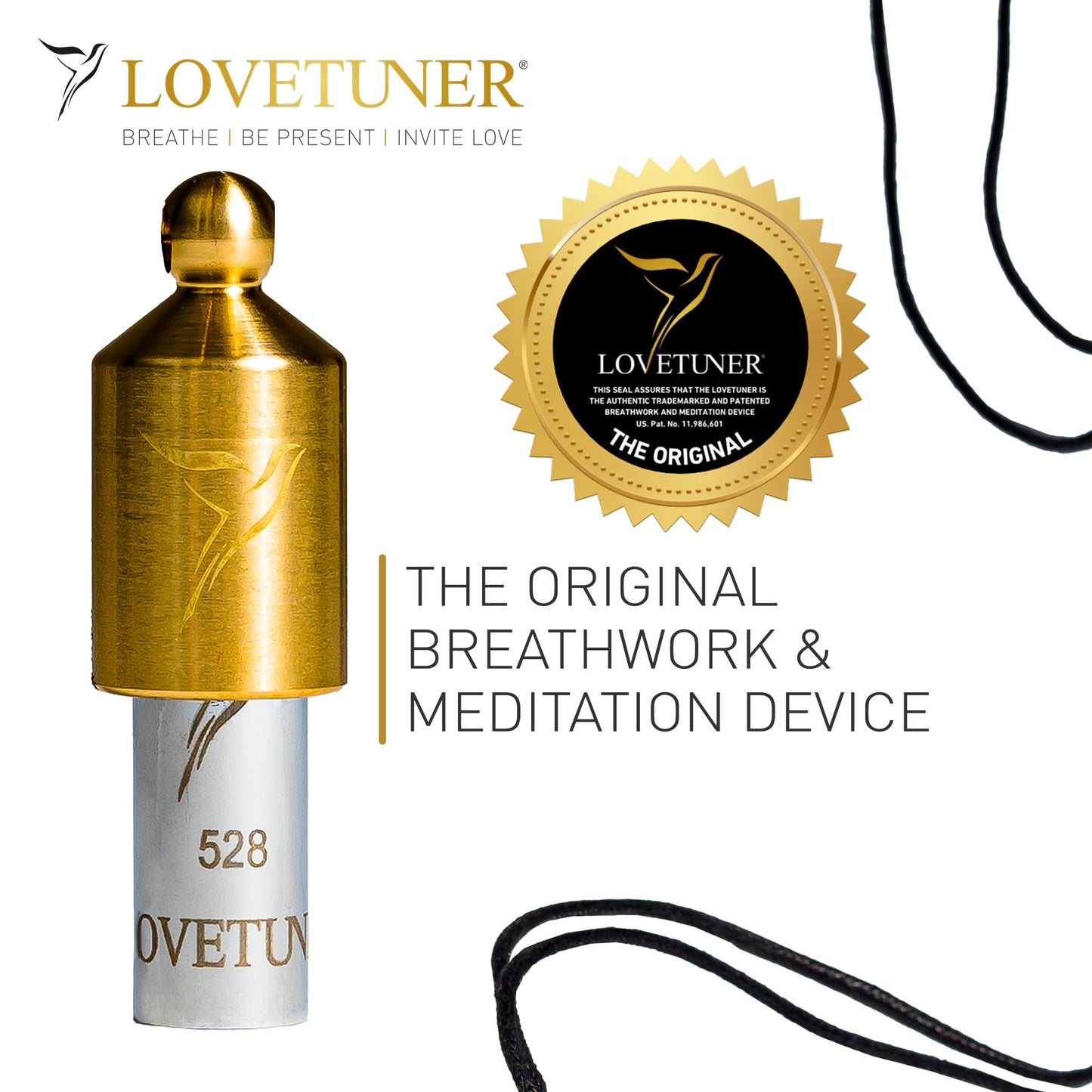 LOVETUNER Meditation Tuning Necklace 528 hz Frequency of Love | Mindfulness Device for Anxiety & Stress Relief (Waxed Cord Bronze)