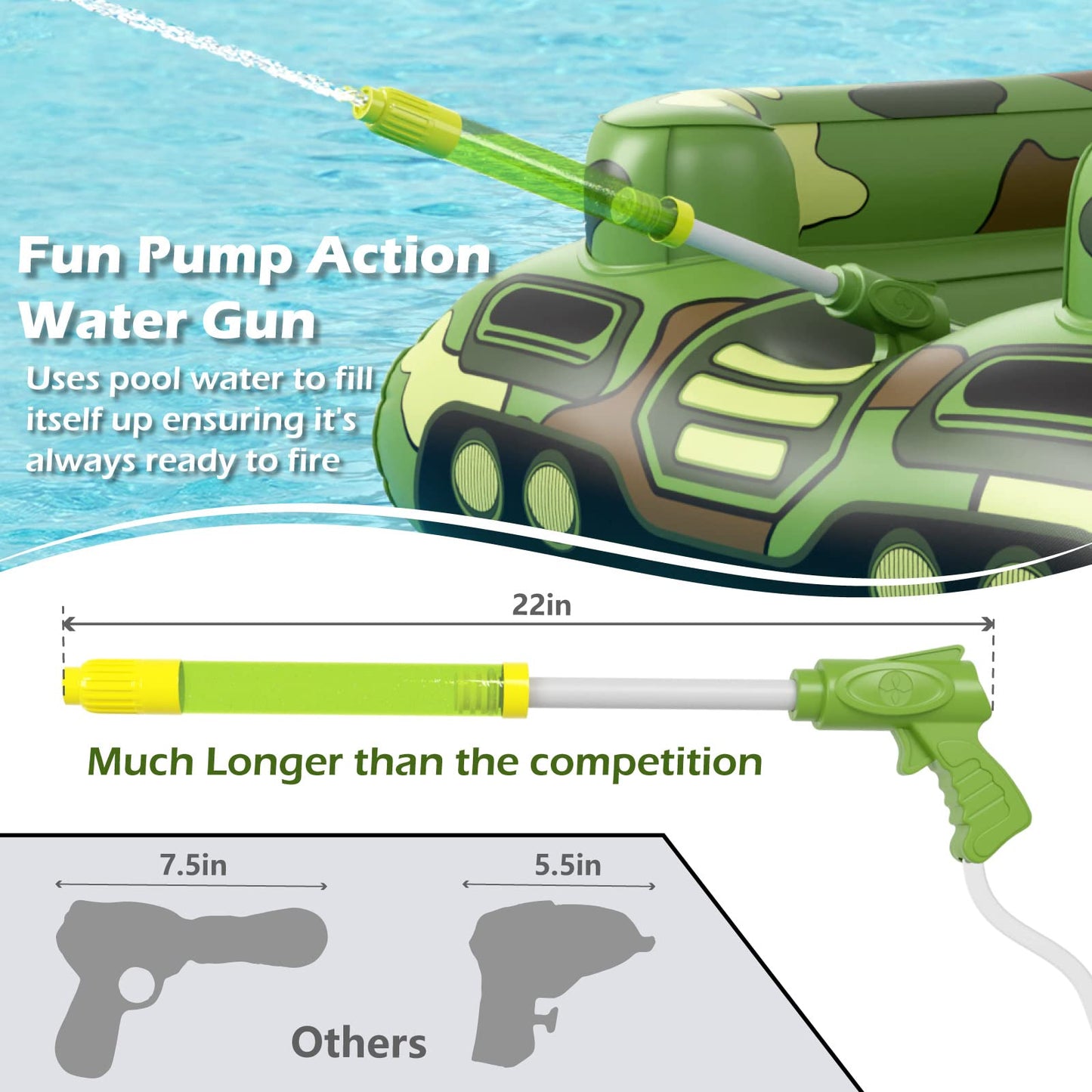 Inflatable Tank Pool Floats - Jasonwell Kids Pool Floaties Swimming with Water Cannon Gun Swim Floaty Rafts Lake Beach Party Pool Toys for Boys Girls Toddlers (Tank Float for Adults)
