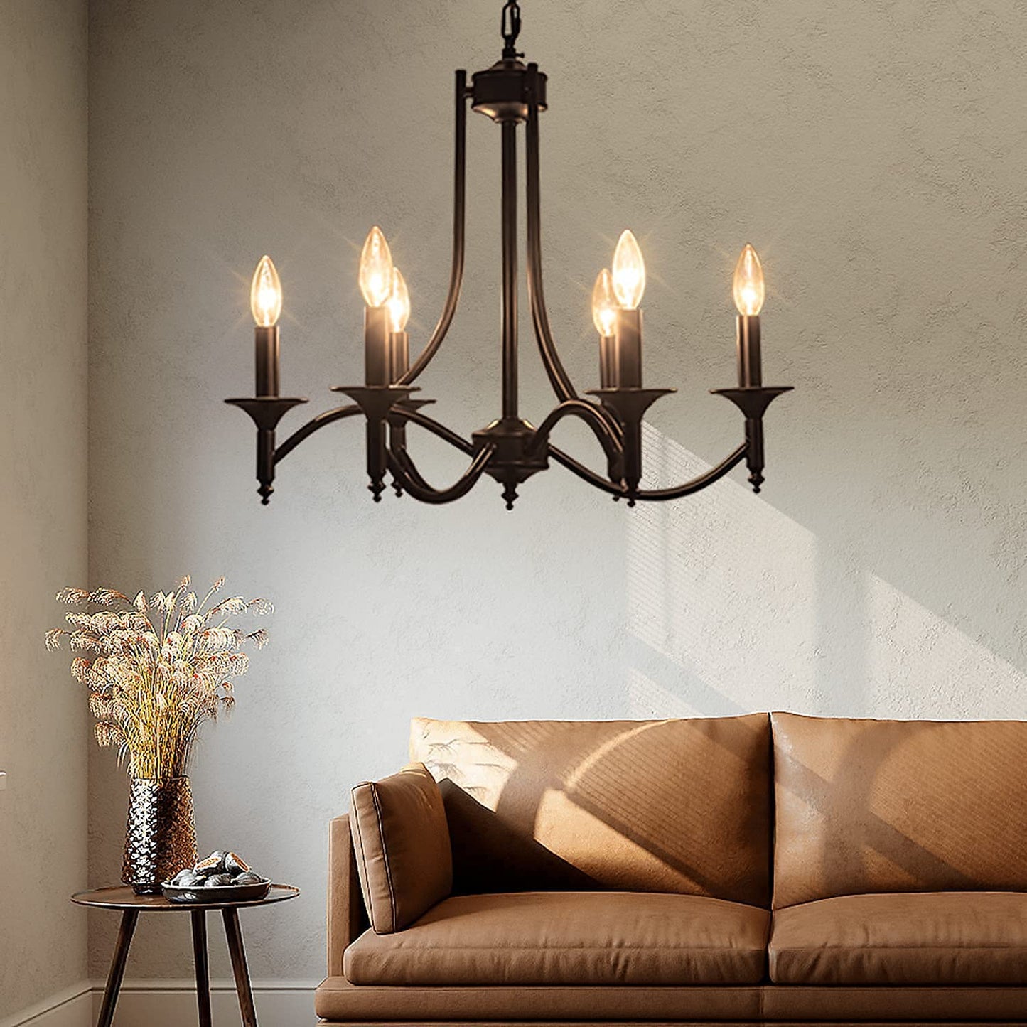 Pretoy Black Farmhouse Chandelier Iron Chandeliers for Dining Room Light Fixture 6-Light Rustic Industrial Hanging Pendant Light for Kitchen Island Foyer Living Room Bedroom