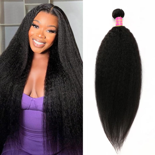 18 inch Kinky Straight Bundles Yaki Straight Human Hair 1 Bundles Natural Black Color 100% Unprocessed Brazilian Virgin Hair Kinky Straight Human Hair For Black Women