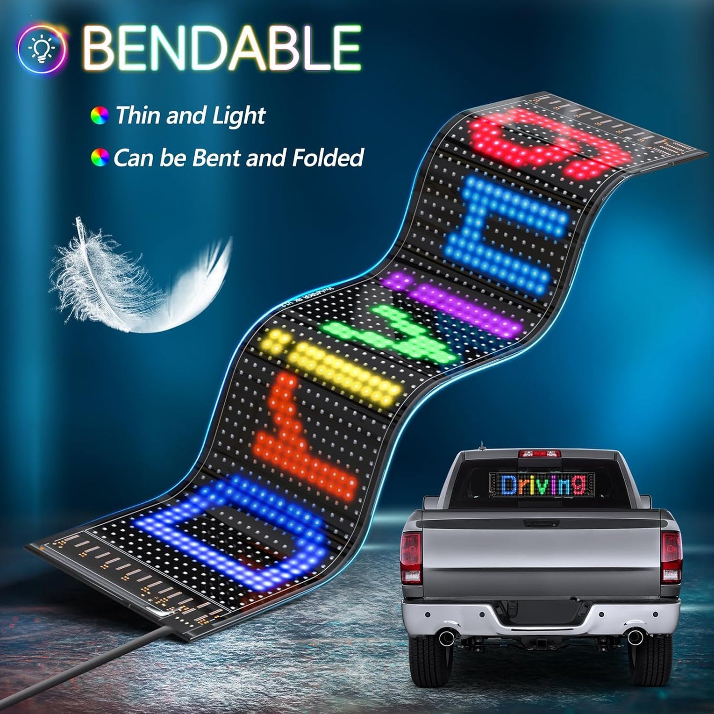 SAOJAY Scrolling LED Sign for Car, Flexible USB 5V LED Car Sign Bluetooth App Control Programmable Text/Animation for Cars/Taxis/Stores, Indoor/Outdoo (19''x5'')