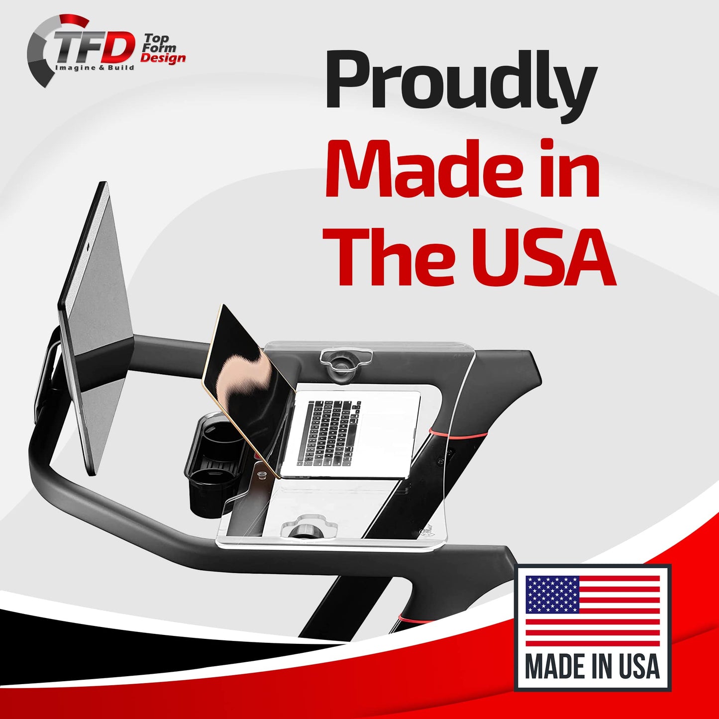 TFD The Tread Tray 2.0 | Compatible with Peloton Tread (Does NOT FIT Tread Plus), Made in USA | Walking Desk Attachment Holder for Laptop, Tablet, Phone, & Book (Clear)