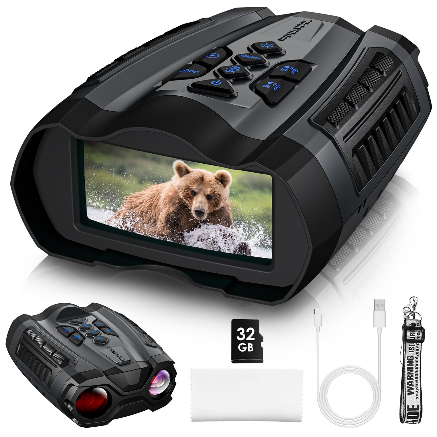 WISHBETY Night Vision Goggles,4K Night Vision Binoculars for Adult with 3.5" HD Screen,32GB TF Card for Photo and Video,9 Gear Infrared and 10X Digital Zoom for Outdoor Enthusiasts and Animal Watchers