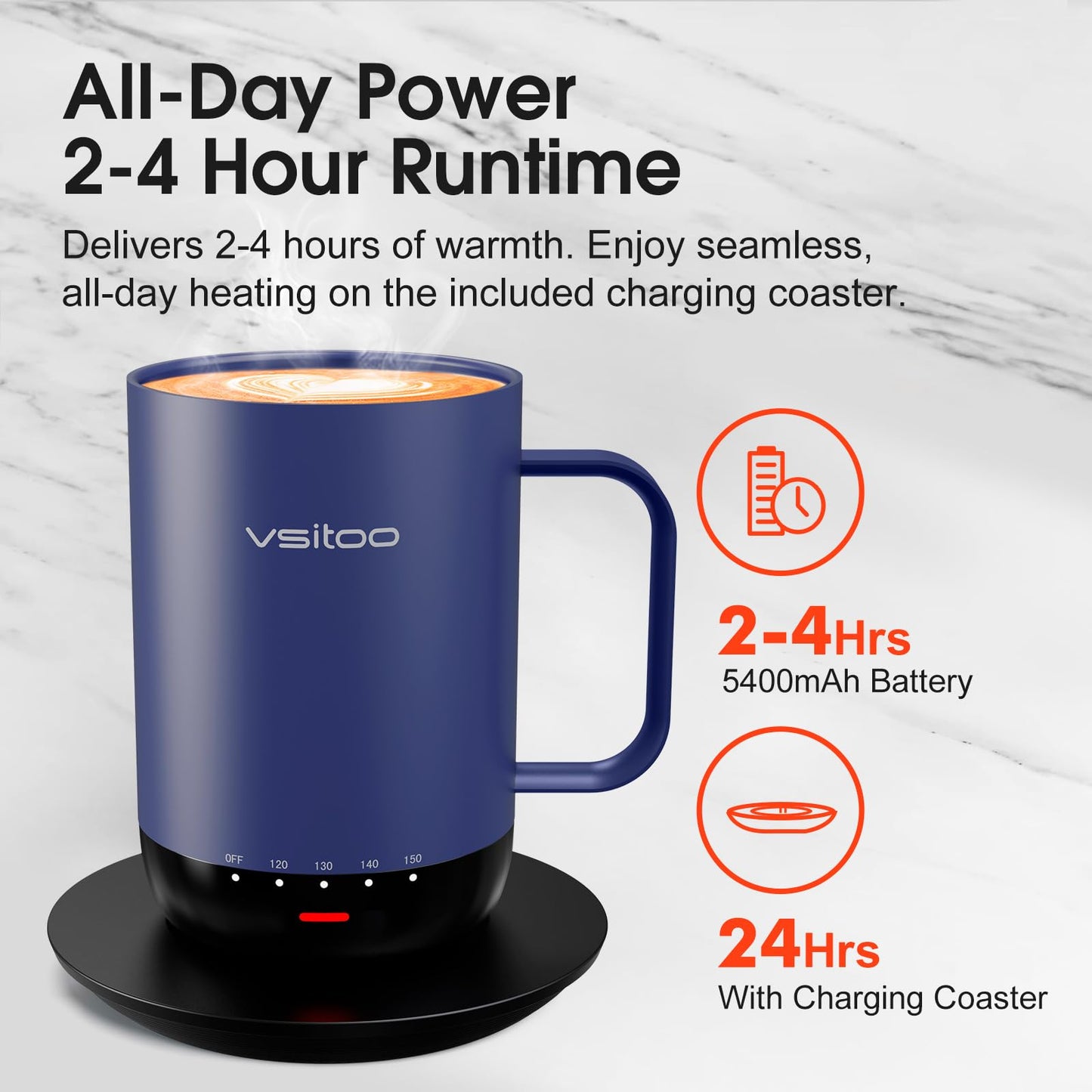 VSITOO S3 Pro 16oz Smart Self Heating Coffee Mug, Heated Coffee Mug with AI Auto-Sensing Temperature Control, 120-150℉ Rechargeable Smart Mug Warmer, IPX7 Waterproof, Gift for Men Women, Blue